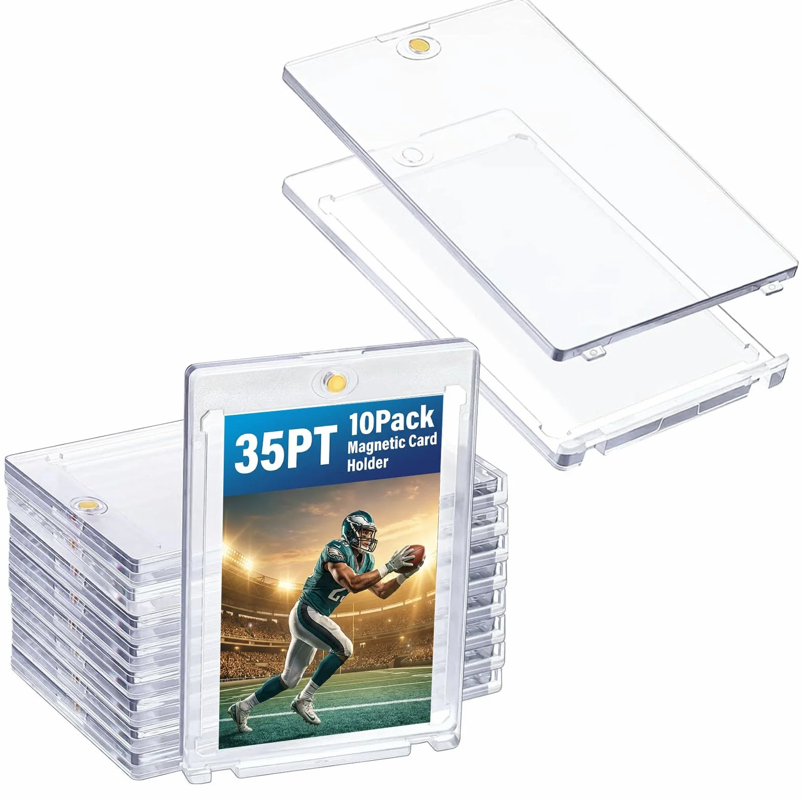 16 Sztuk Magnetycznych Uchwytów na Karty, Karty Trading Card Holder z Ochroną Uv, 35 PT Twarde Etui, Przezroczyste Etui magnetyczne karty do gier, Standardowe Karty Sportowe