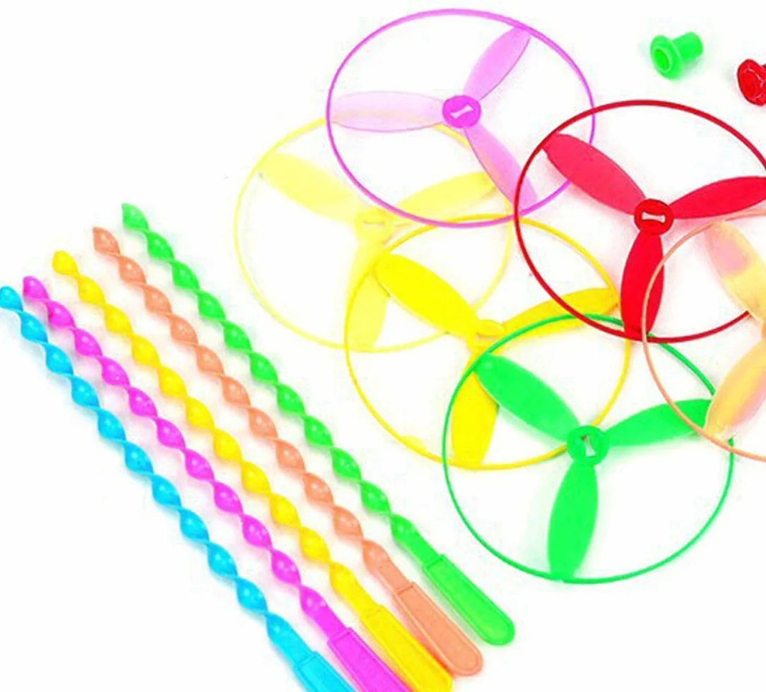 YUEMING 10 szt. Twisty Pull String Spodki, helikoptery wirujące latające dyski, zabawki edukacyjne dla dzieci (motyw ważki, losowy kolor)
