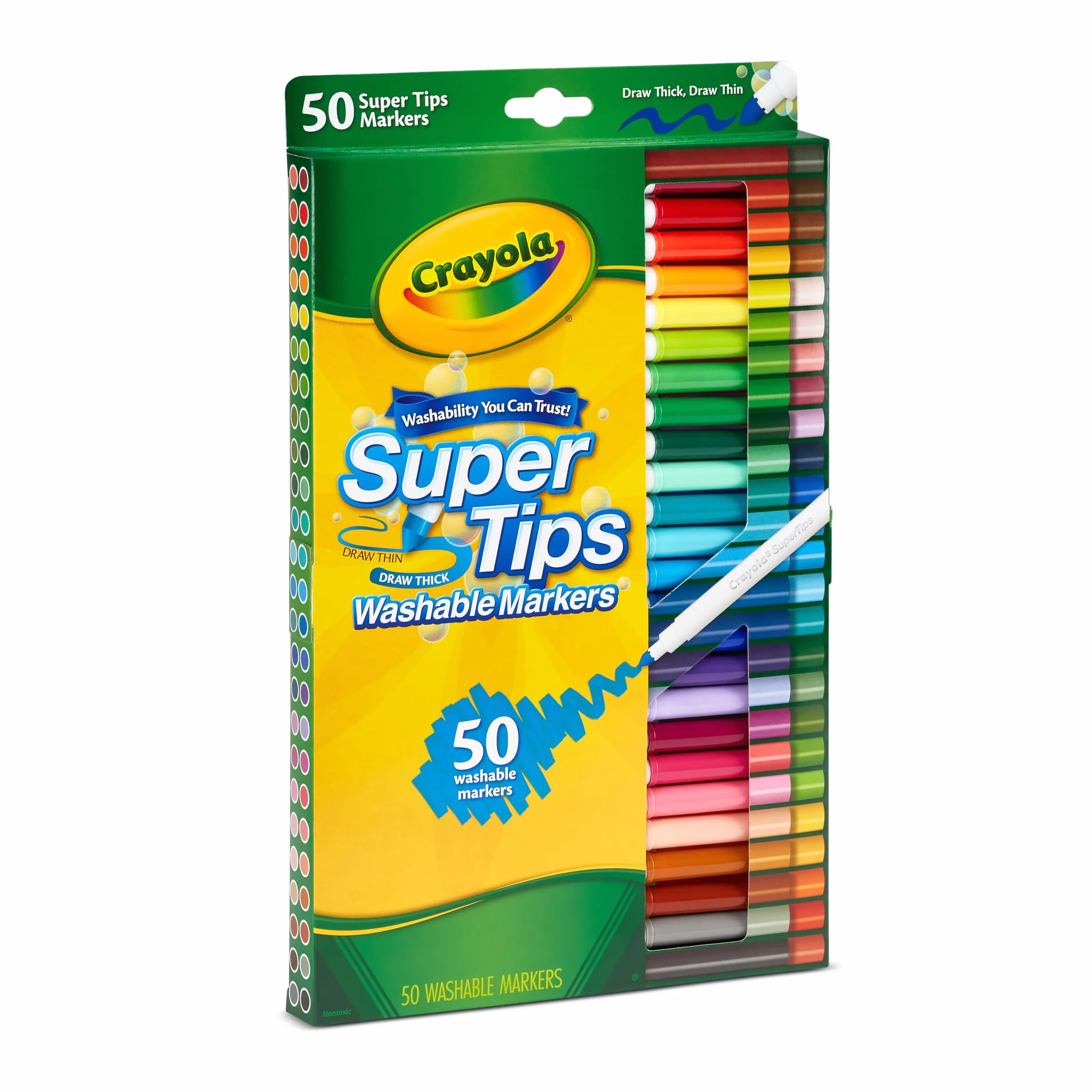 Crayola SuperTips – Zmywalne markery z końcówką stożkową, 50 kolorów, do rysowania, bullet journaling i letteringu, 7555