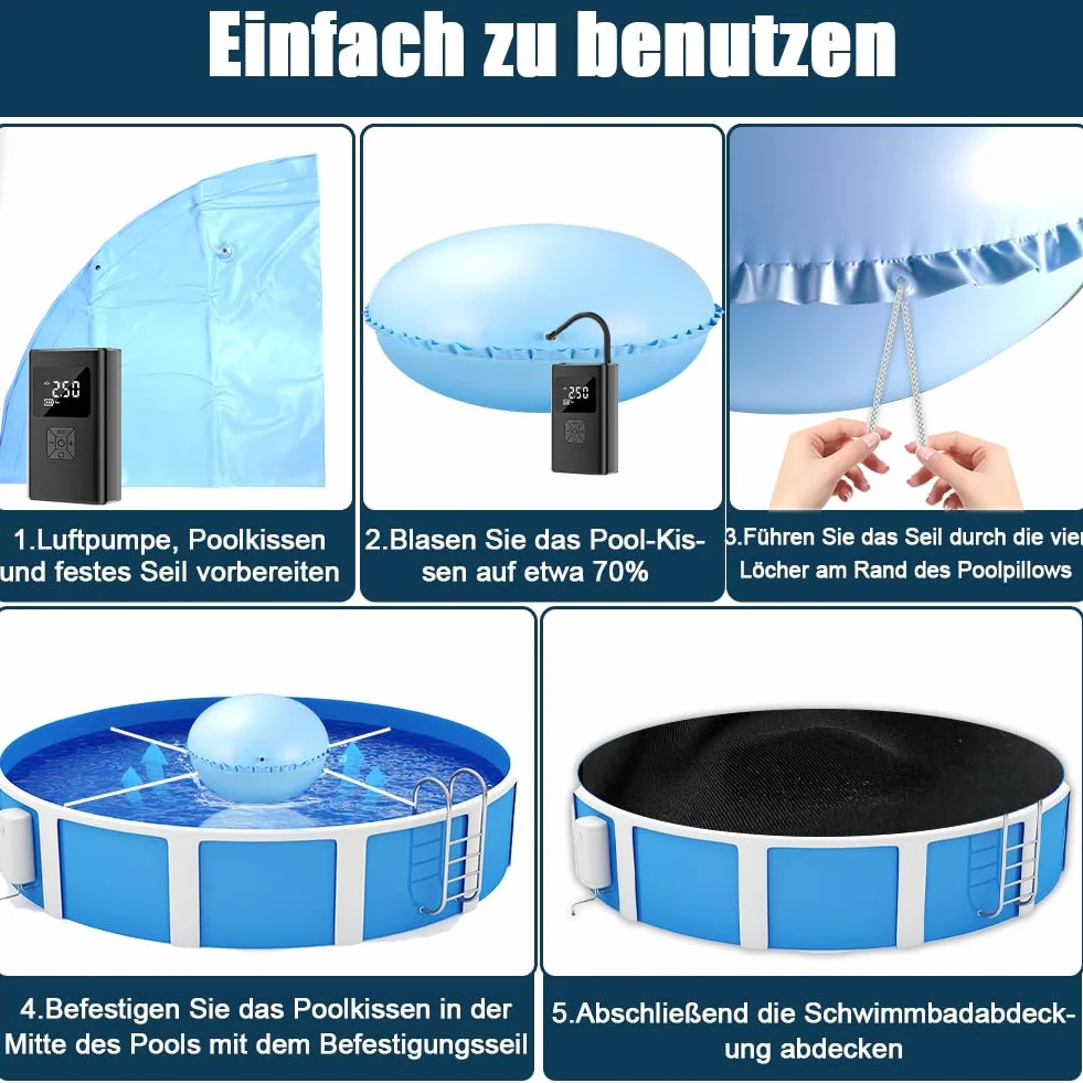 Poduszki basenowe zimowe XXL 120 x 120 cm z 2 linkami 15 m niebieskie