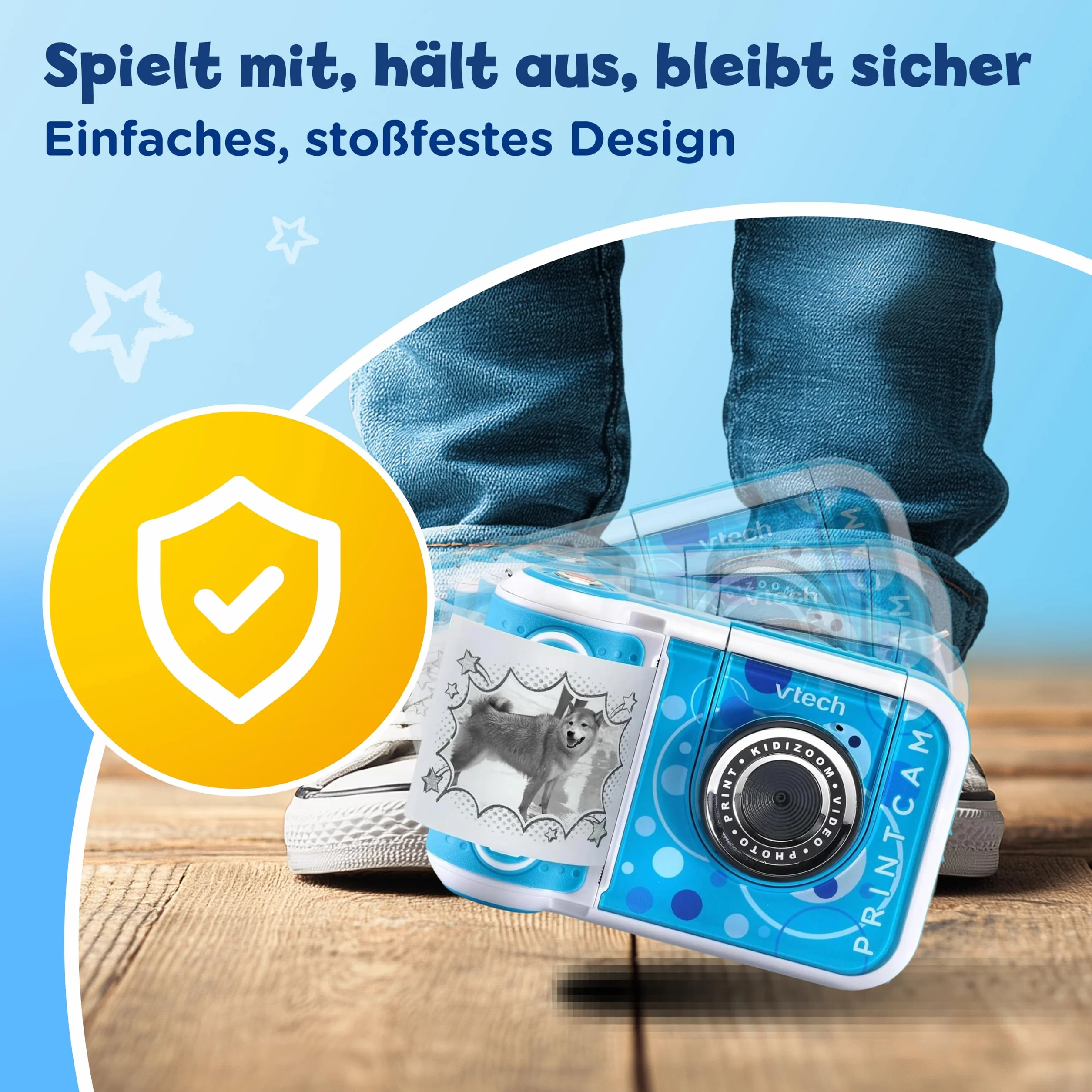Vtech KidiZoom Print Cam niebieska – aparat dla dzieci z funkcją drukowania, selfie i wideo, efektami, graniem itp. dla dzieci w wieku 4-12 lat