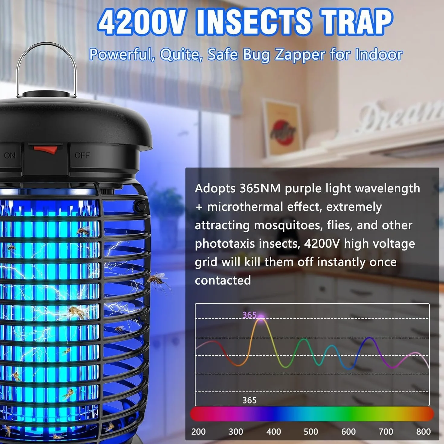 Zewnętrzna lampa przeciw komarom 15 W 4200 V UV wodoodporna zasięg 80-140 m² z oświetleniem LED