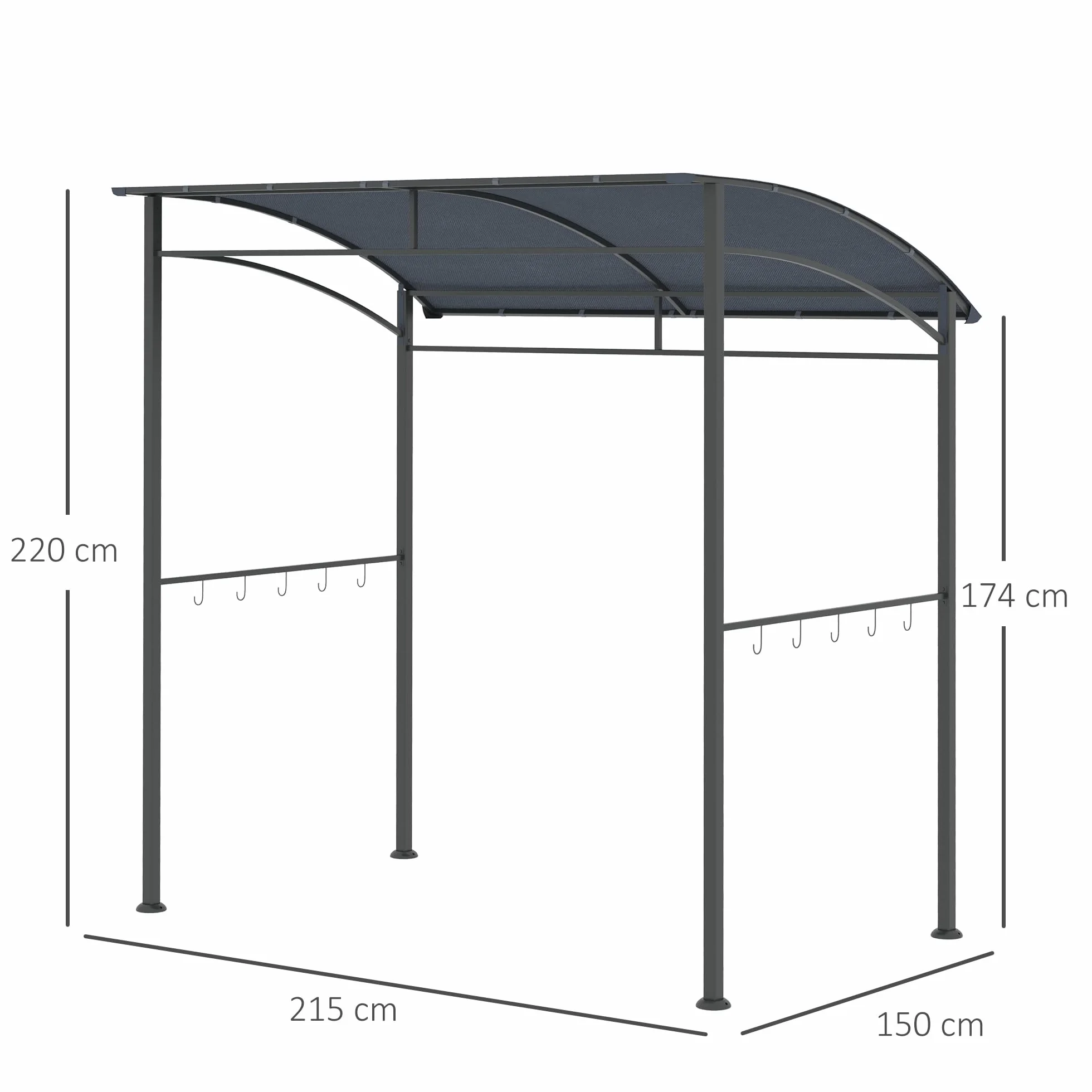Outsunny Pawilon do grilla stalowa rama poliester wodoszczelny UV 215x150x174/220 cm szary