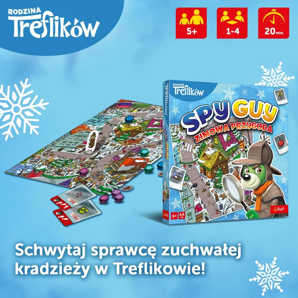 Trefl - Spy Guy Zimowa Przygoda - Kooperacyjna Gra Detektywistyczna, Rodzinna Gra Planszowa, Szukaj Dowodów i Złap Przestępcę, Rysunkowa Plansza Miasta, Familijna Gra dla Dorosłych i Dzieci od 5 lat