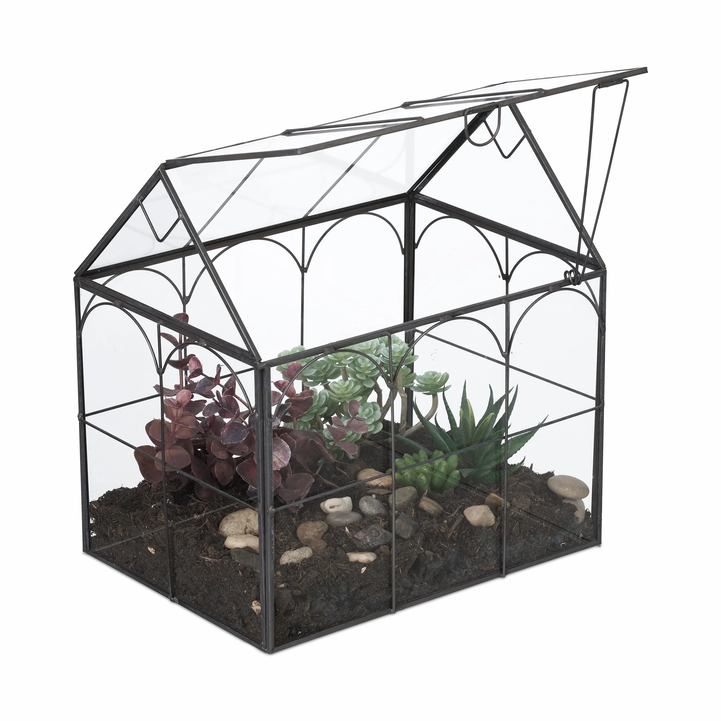 Relaxdays Terrarium szklane dekoracyjny domek na kaktusy i mech czarny