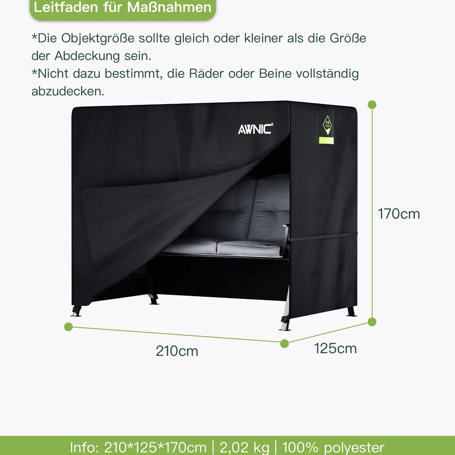 Pokrowiec ochronny na huśtawkę Hollywood 3-osobowy wodoszczelny 420D 210x125x170 cm