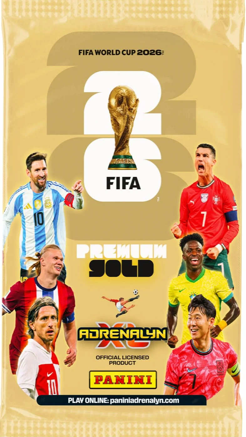 Mistrzostwa Świata FIFA 2026 Trading Cards Game Blister Premium Gold (1 etui premium + 4 ekskluzywne karty z limitowanej edycji)