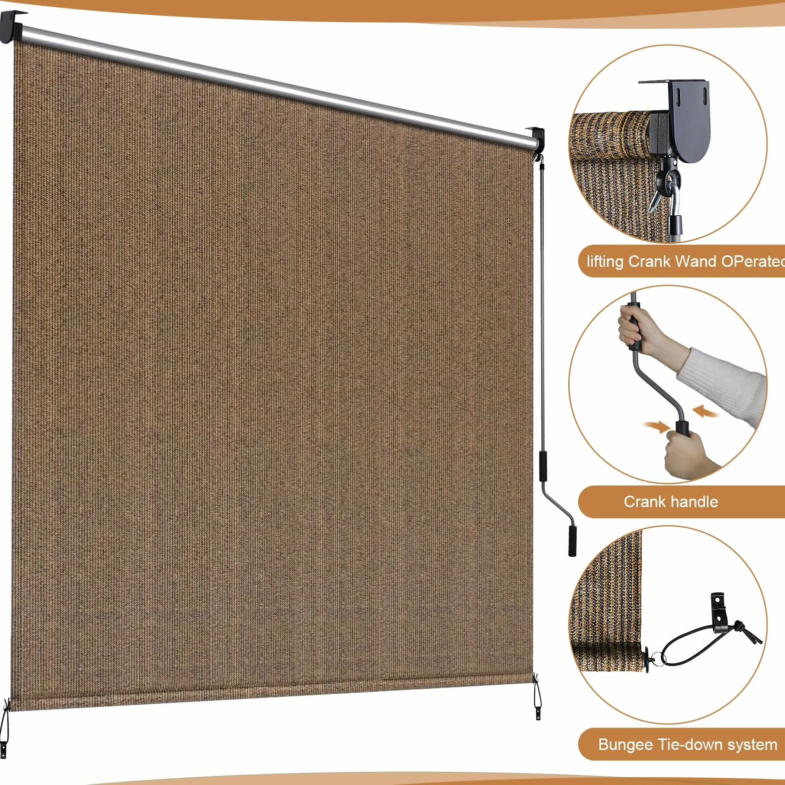 LIFERUN Markiza pionowa 240 x 180 cm HDPE do pergoli tarasowej z bezprzewodową korbą