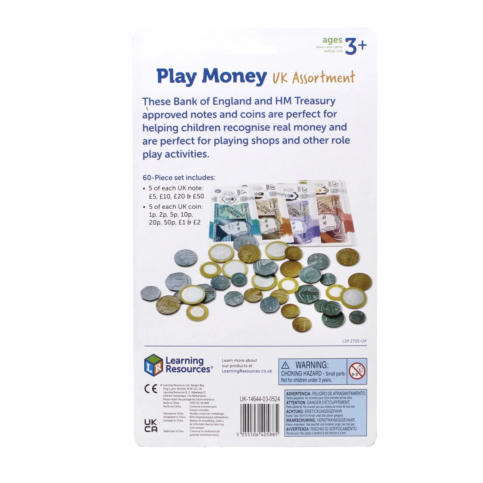 Learning Resources Pretend & Play sie Pieniadze 60-Kawałek Zestaw, Wielka Brytania Asortyment