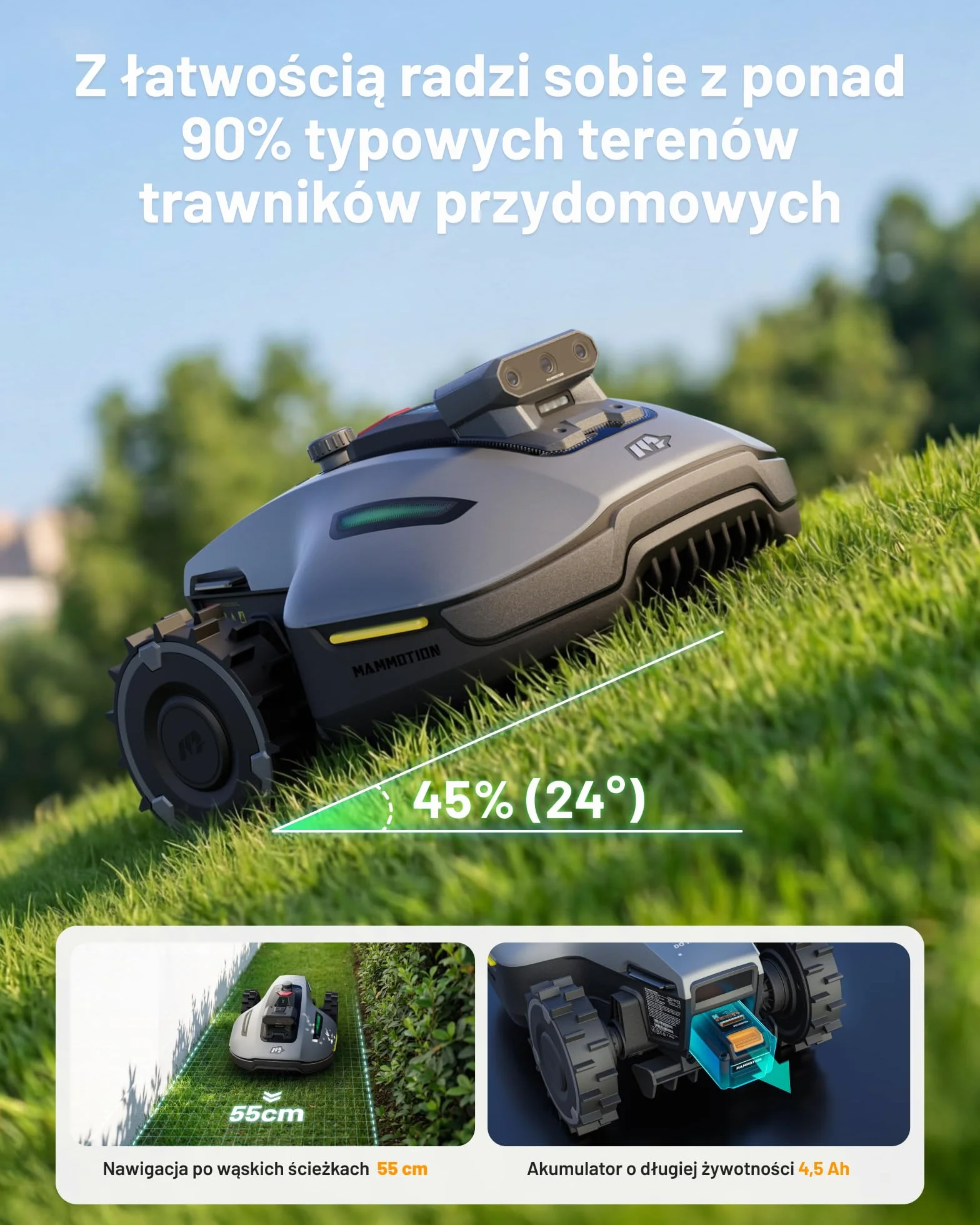 MAMMOTION YUKA mini 2 500 Robot Koszący z Garażem, 500 m², AI Trójkamerowa Obróbka Obrazu, Automatyczna Kartografia, DropMow