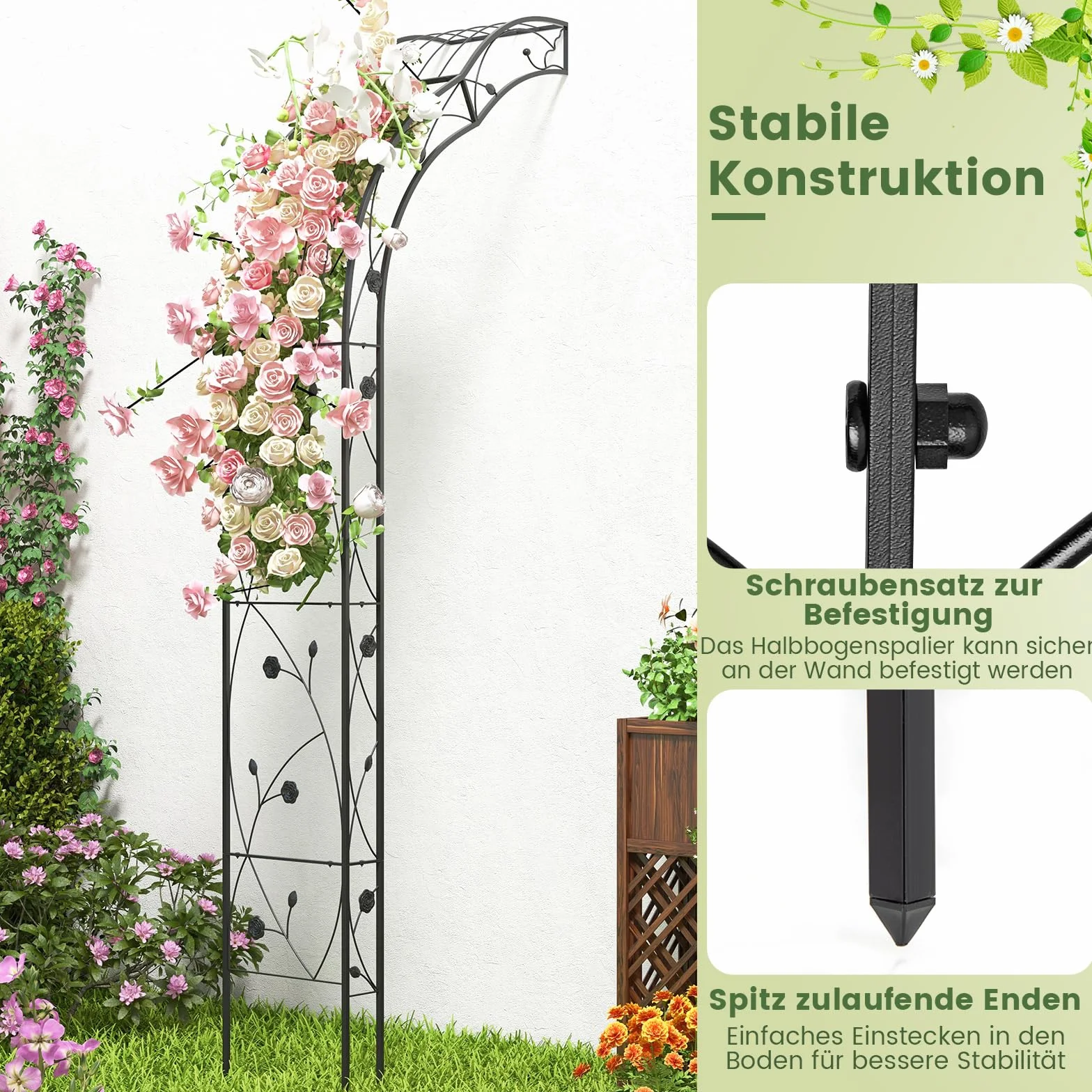 COSTWAY Łuk różany metalowy ogrodowy 150x40,5x251,5 cm