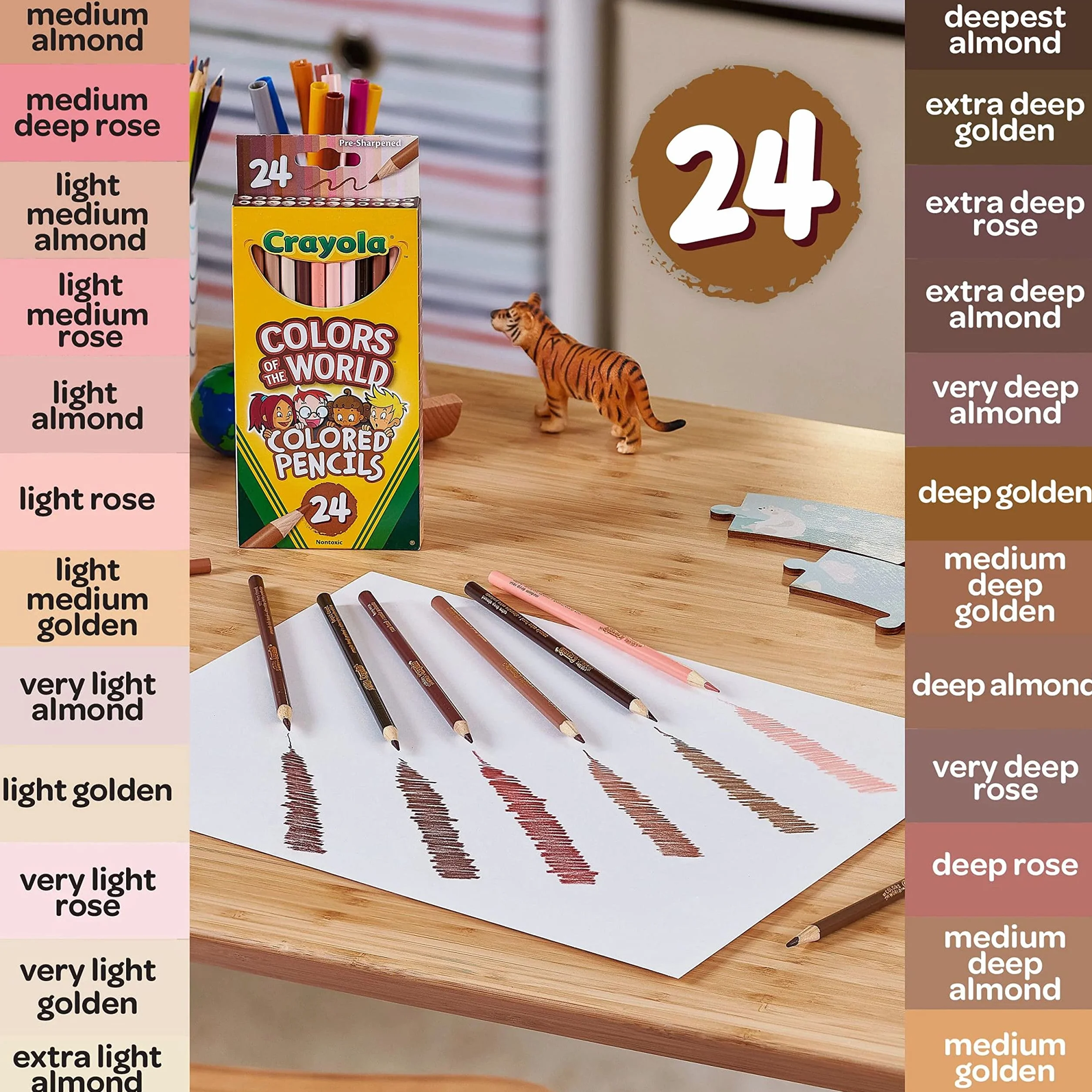 Crayola Colours of the World zestaw kredek do malowania skóry, dla dzieci w 24 odcieniach, dla dzieci z odcieniami skóry na całym świecie, zestaw do majsterkowania, od 3 lat