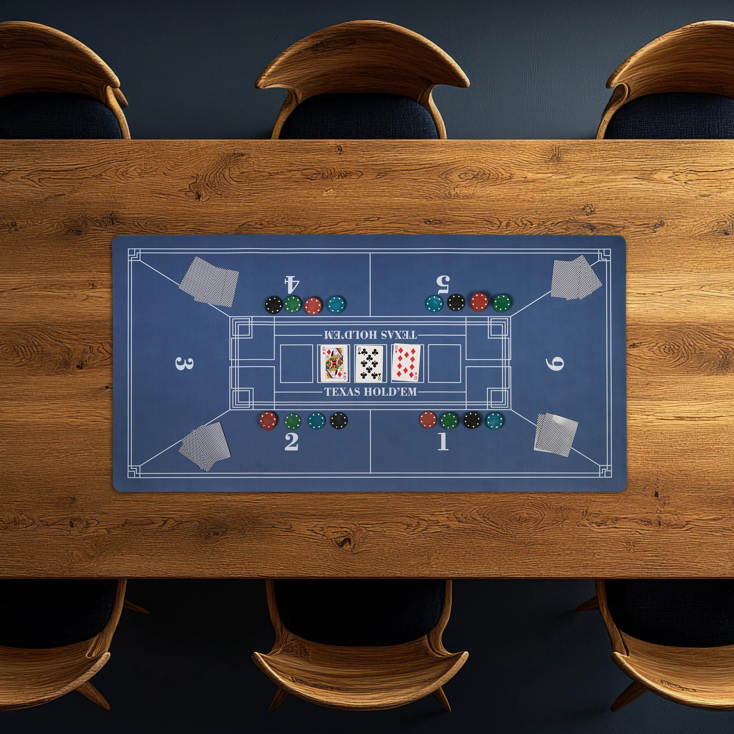 Relaxdays Mata do pokera, 120 x 60 cm, dla Texas Hold'em, antypoślizgowa, wodoodporna, dywan do pokera z rękawami, dla 6 graczy, niebieska