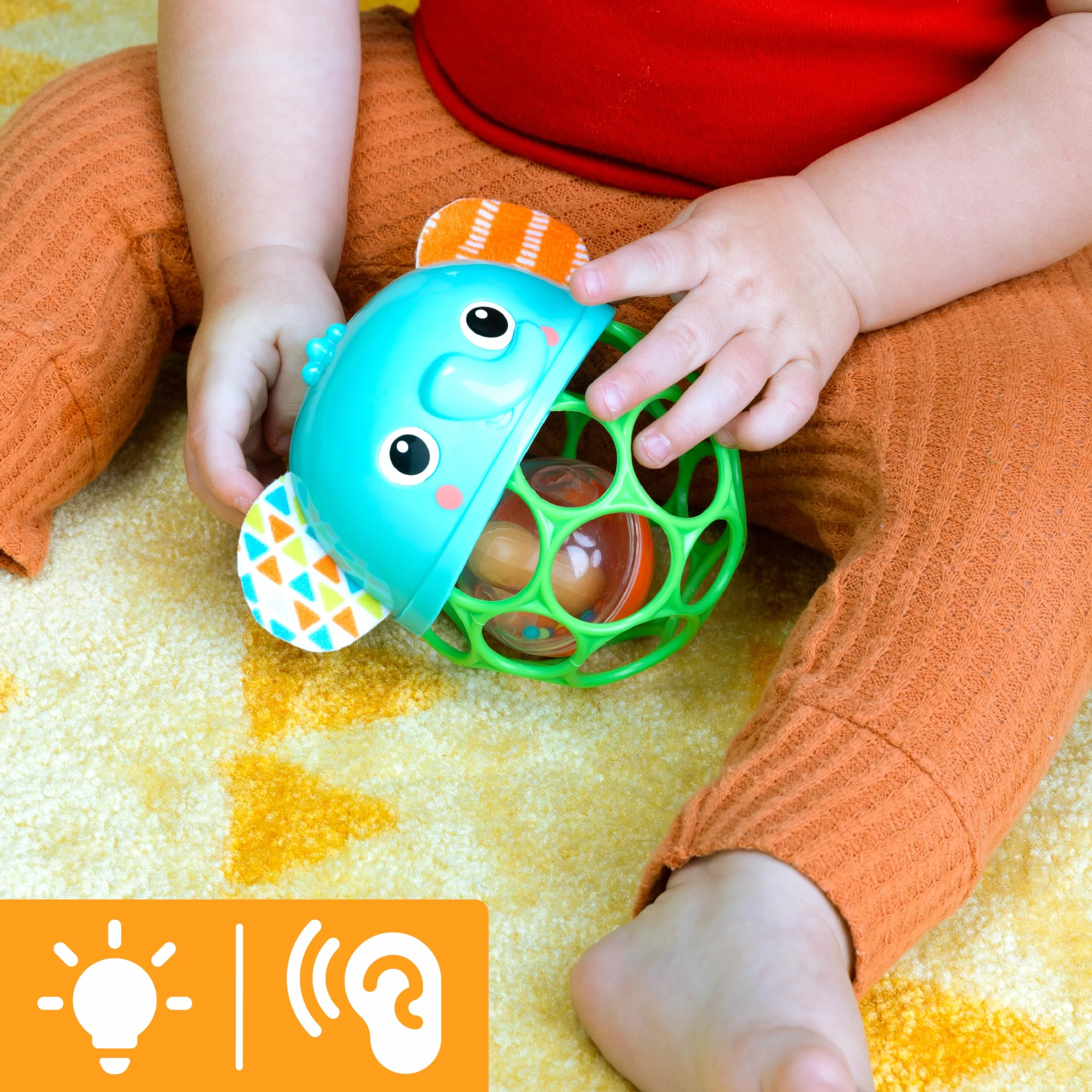 Bright Starts Giggle & Glow Musical Light-Up Grzechotka łatwa do uchwycenia Oball, słoń, zabawka, noworodek + uniseks