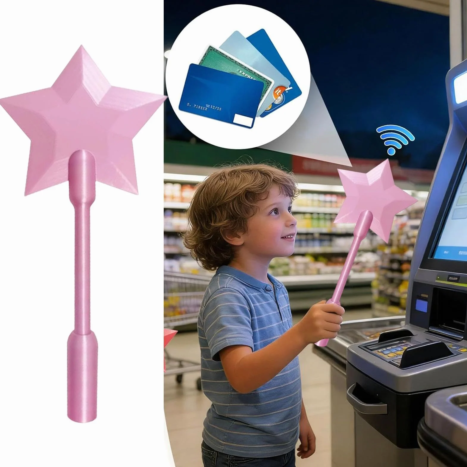 Credit Card Wand, 3D Printed Contactless Payment Stick & Card Holder for Kids, Teens, Adults, Cosplay, Magic Shows, Themed Events, Parties, Shopping