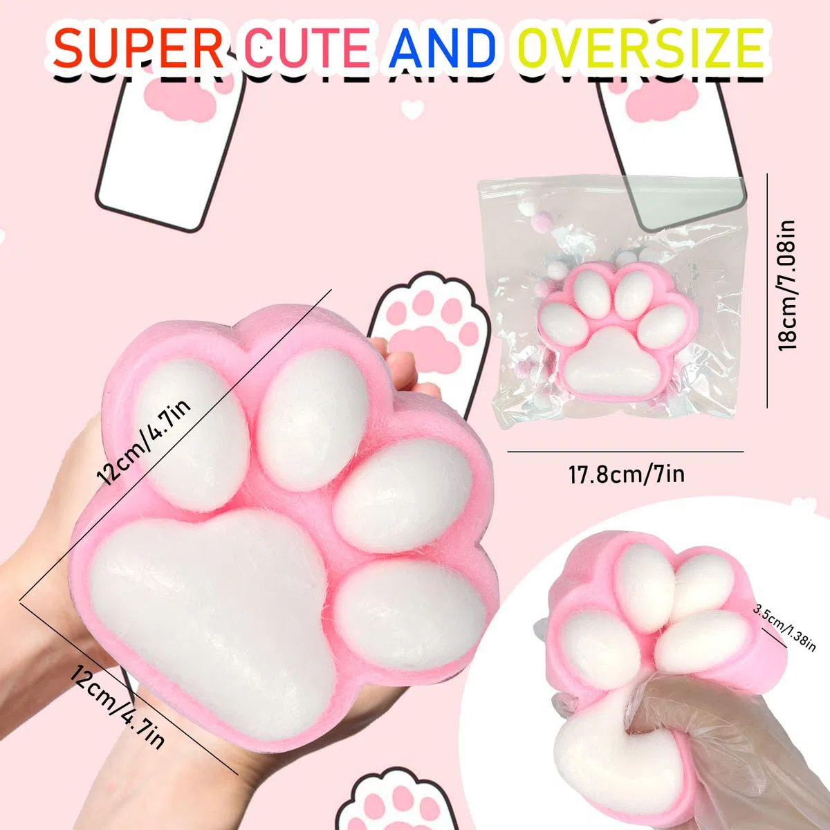 Squishy Kocie łapy, 1 Pcs Gniotka Zabawka do ściskania łapy Dużego Kota, Zabawka do ściskania Antystresowa, Fufu Squishie dla Dorosłych (Różowy XL)