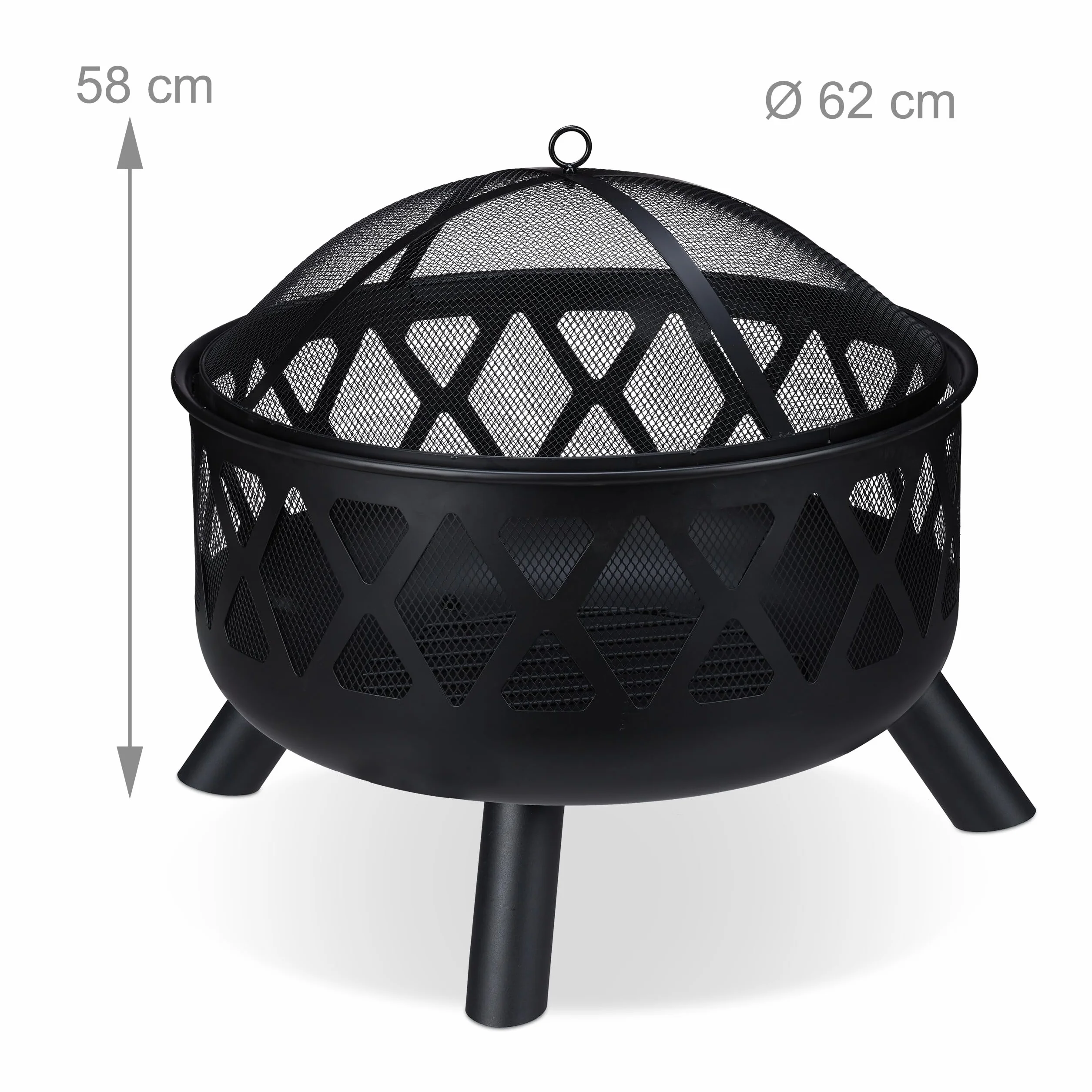 Relaxdays Palenisko stalowe Ø 62 cm z ochroną przed iskrami i pogrzebaczem