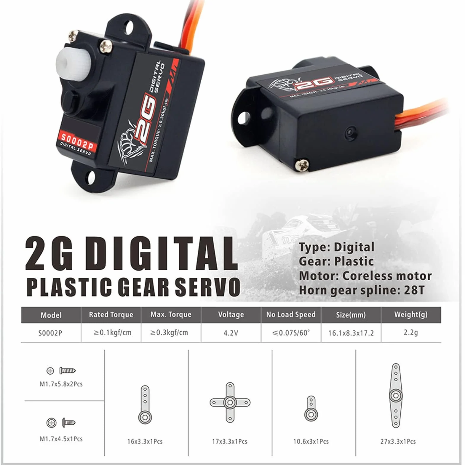 RC Car 2G Digital Servo Serwo Zębate z Tworzywa Sztucznego z Ramieniem Servo 1/24 RC Car Samolot Helikoptery o Stałym Skrzydle