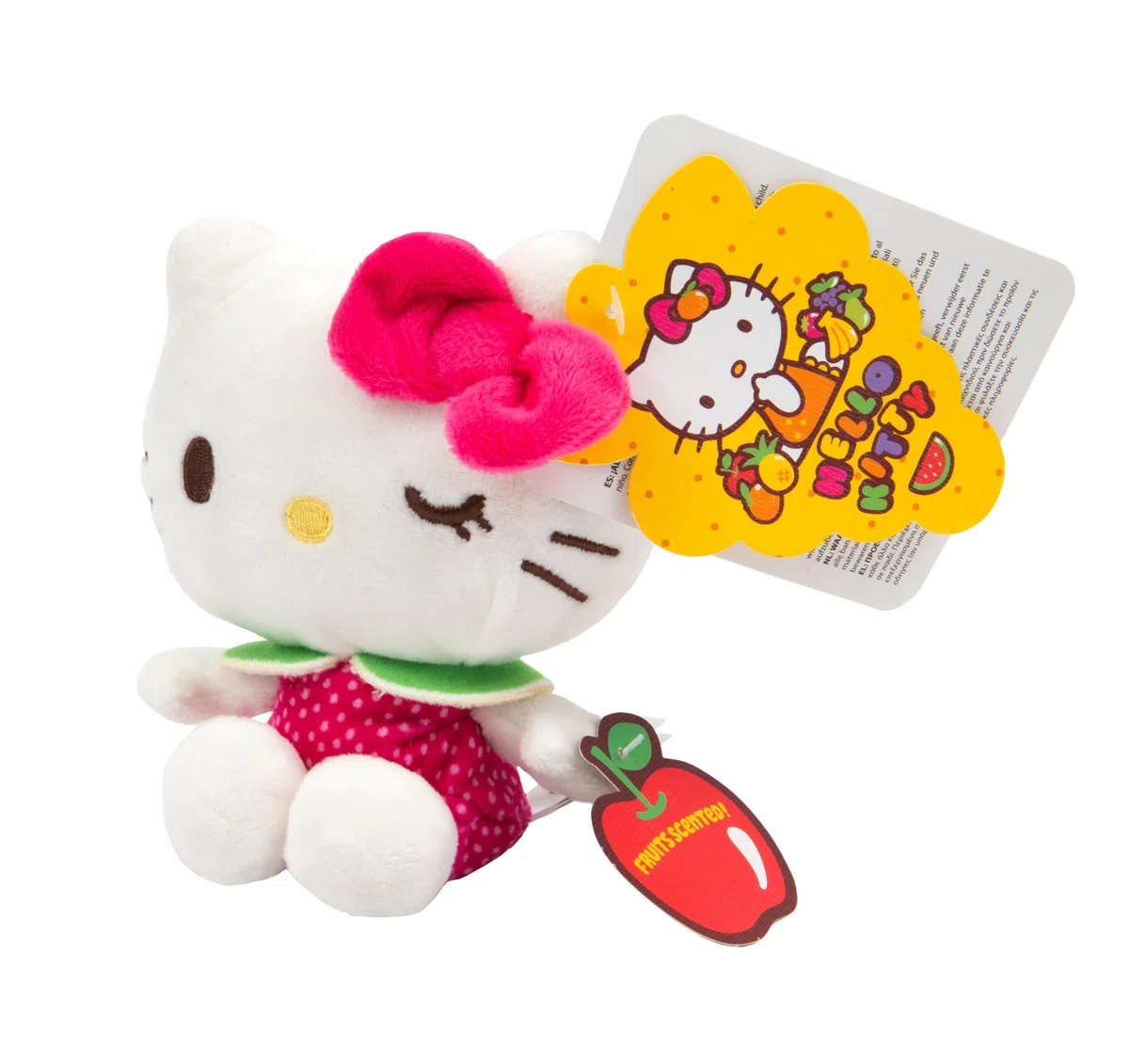 Hello Kitty Macedonia Scented Plush, 12 cm czerwona sukienka, urocza postać Hello Kitty, Scented Soft Toy, oficjalny licencjonowany produkt, dla fanów i kolekcjonerów, odpowiednia dla dzieci w wieku 4