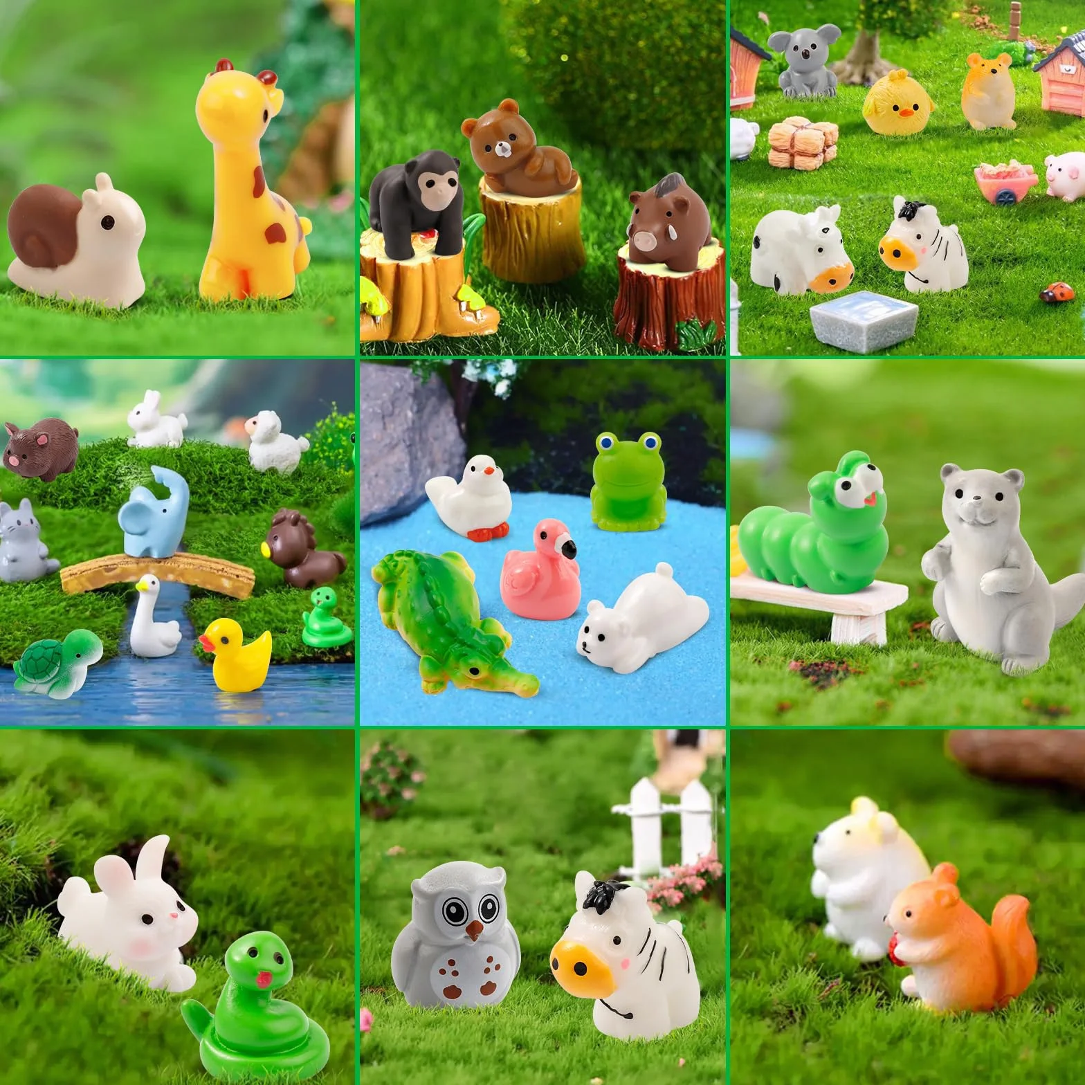 ZhouWei 42 szt. Mini żywiczne zwierzęta, mini figurki ozdoby dla małych zwierząt miniaturowe małe zwierzątka, do domku dla lalek, akwarium rzemiosło DIY