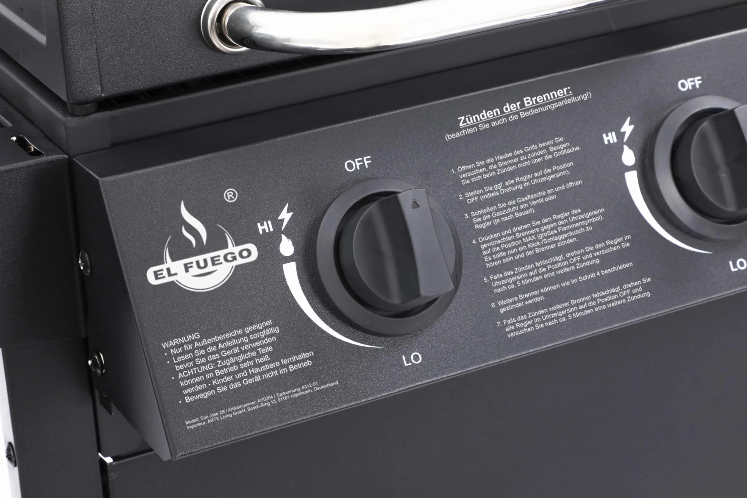 El Fuego® Grill Gazowy San Jose 2 Palniki BBQ z Żeliwnym Rusztem, Termometrem i Półkami Bocznymi