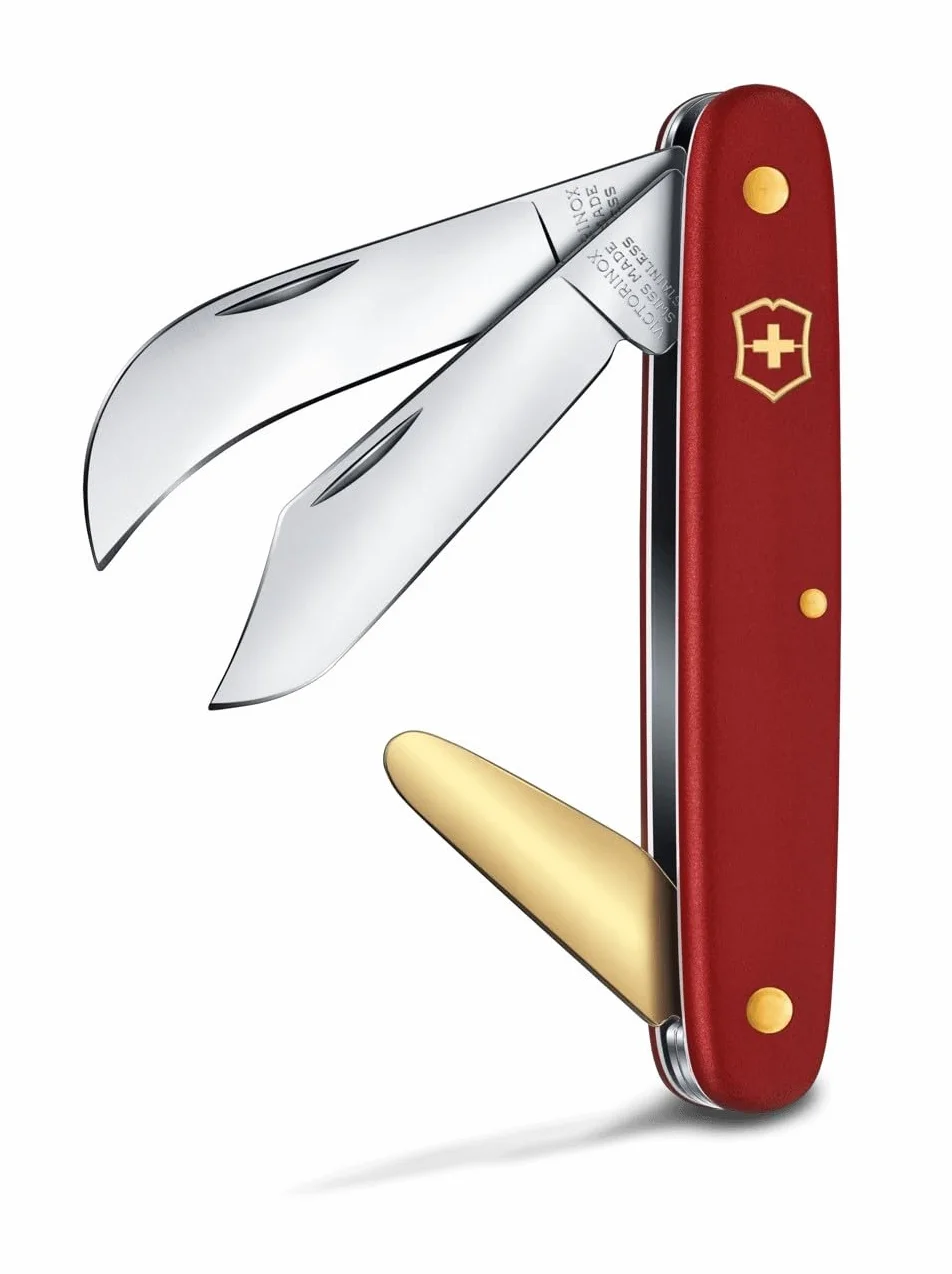 Victorinox Okulier-und Hakenmesser 3 Funktionen Klinge spitz gebogen Messing-Rindenlöser rot