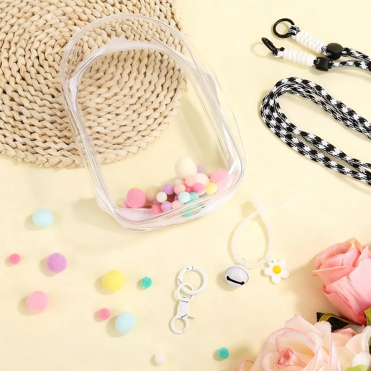 Przezroczysta Gablota na Figurki, Etui Ochronne Pluszową Lalkę Torba Przechowywania Uchwyt Przenośna Torba z PVC Ramię Pokrowiec Lalkę z Brelokiem na Akcesoria Lalek 15cm/17cm (Biały)