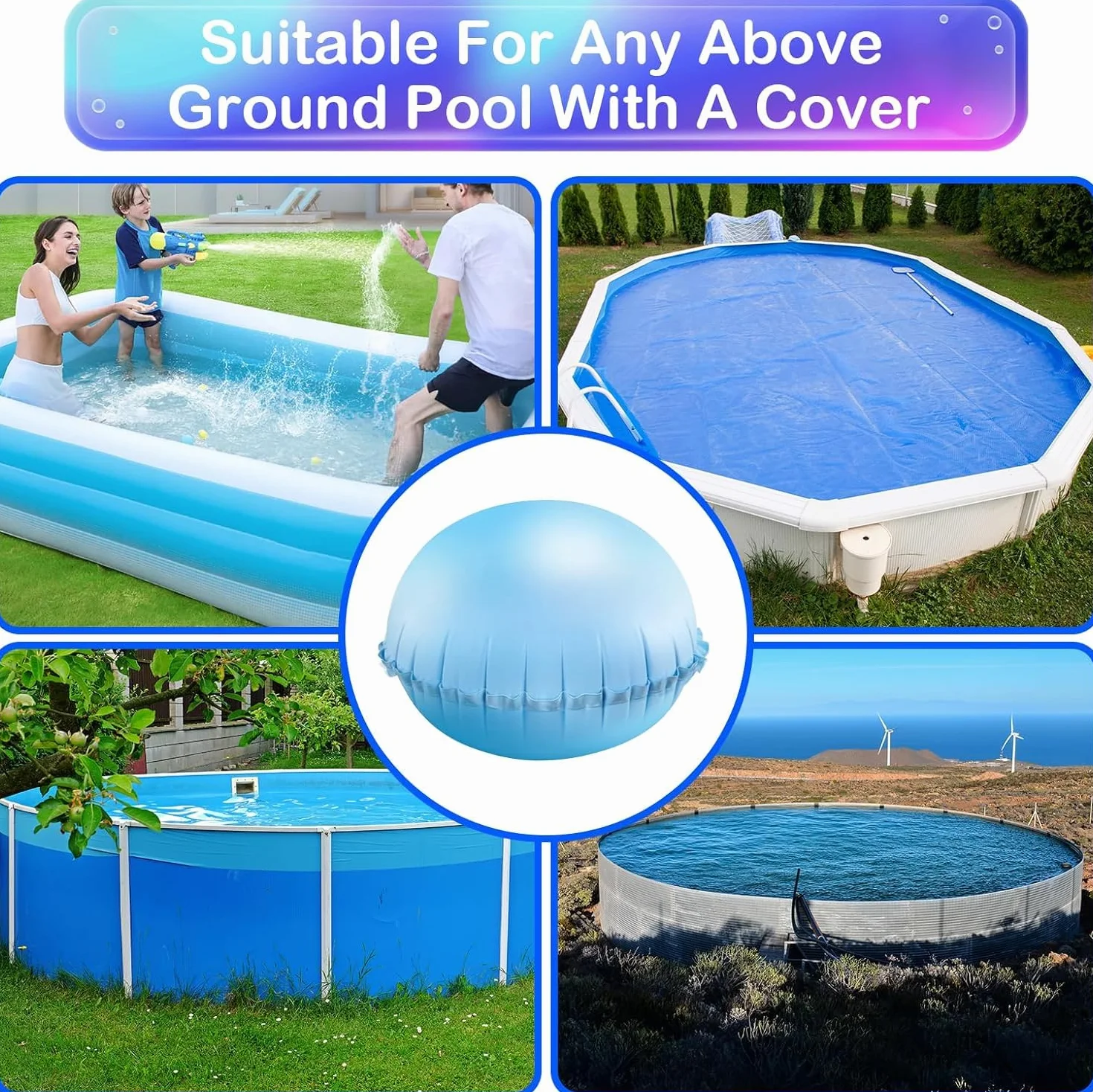 Poduszki basenowe zimowe XXL 120 x 120 cm z 2 linkami 15 m niebieskie