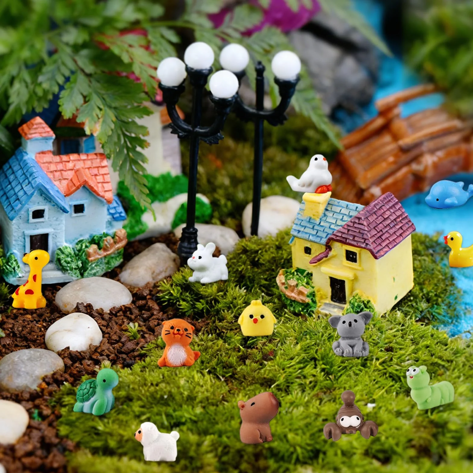 ZhouWei 42 szt. Mini żywiczne zwierzęta, mini figurki ozdoby dla małych zwierząt miniaturowe małe zwierzątka, do domku dla lalek, akwarium rzemiosło DIY