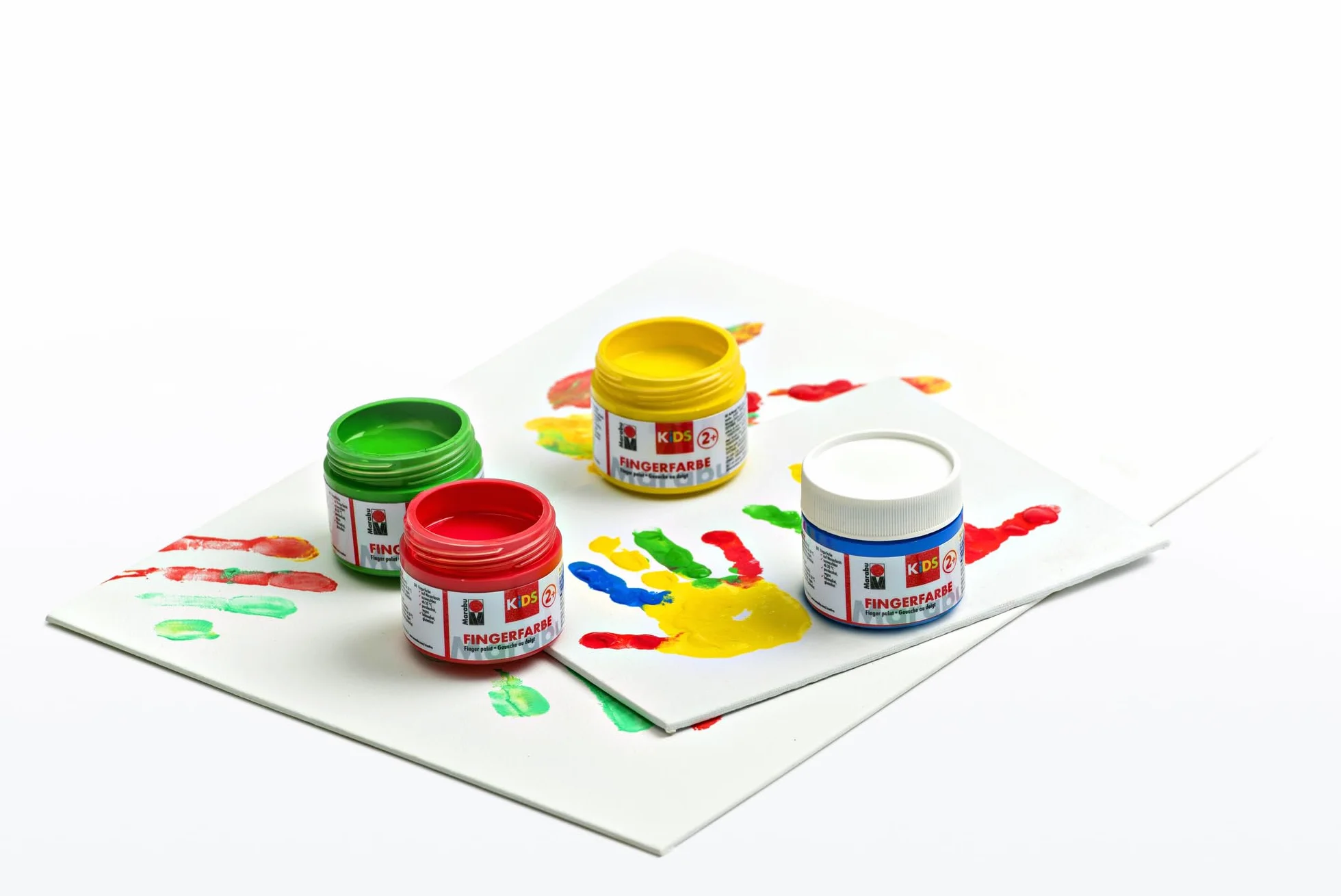 Marabu 030300000080 - zestaw farb do malowania palcami dla dzieci, 4 jasne kolory po 100 ml, bez parabenów, wegański, bez laktozy, bez glutenu, nadaje się do malowania w przedszkolu, szkole, terapii i w domu