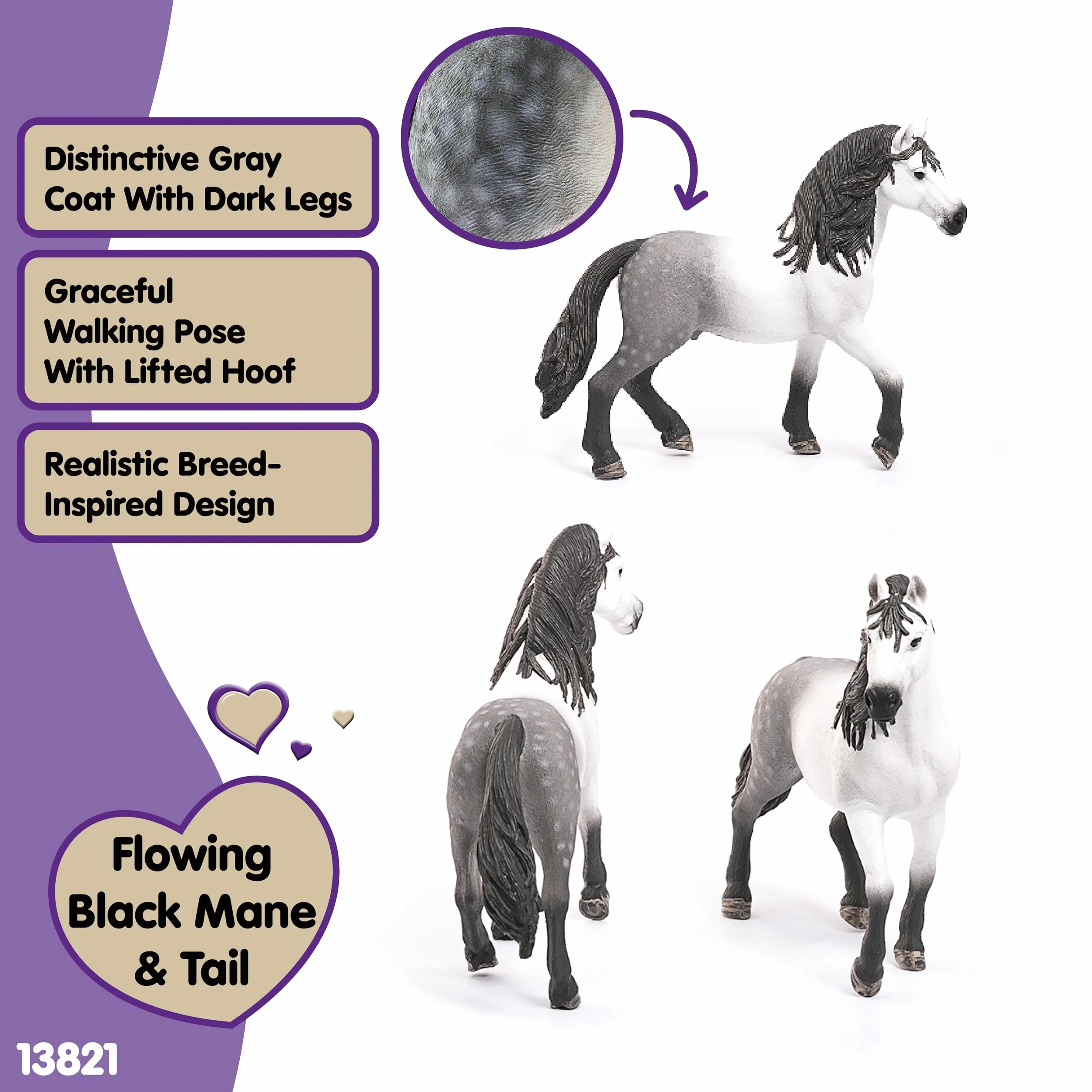 schleich HORSE CLUB | Ogier andaluzyjski 13821 | realistyczny koń schleich | idealny prezent dla dziewczynek i chłopców | zabawka z koniem schleich dla dzieci od 5 lat | 14 x 4 x 11 cm