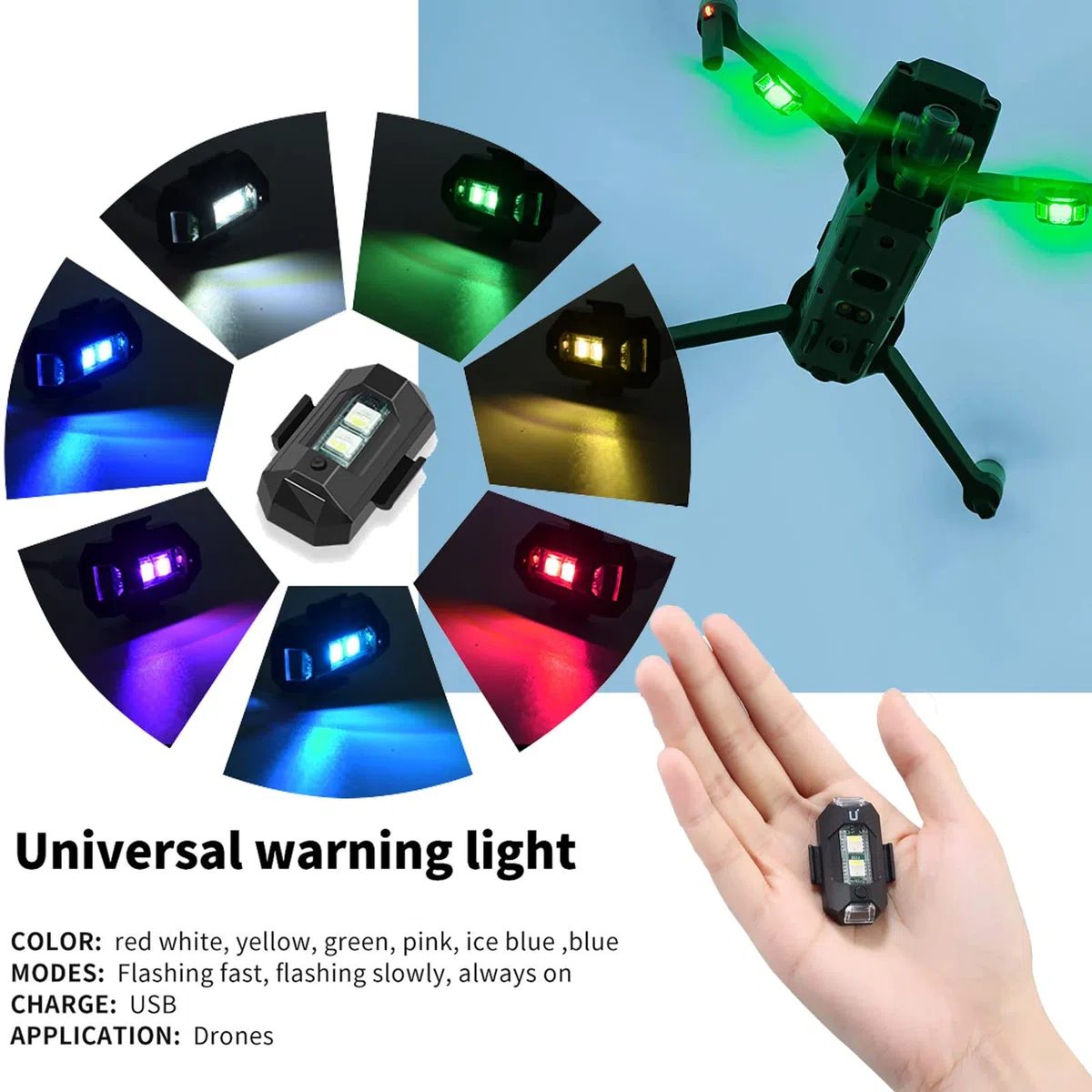 4 sztuki drona stroboskopowego, 7 kolorów, LED, do ładowania przez USB, mini drona, światło stroboskopowe, światło stroboskopowe, światło błyskowe