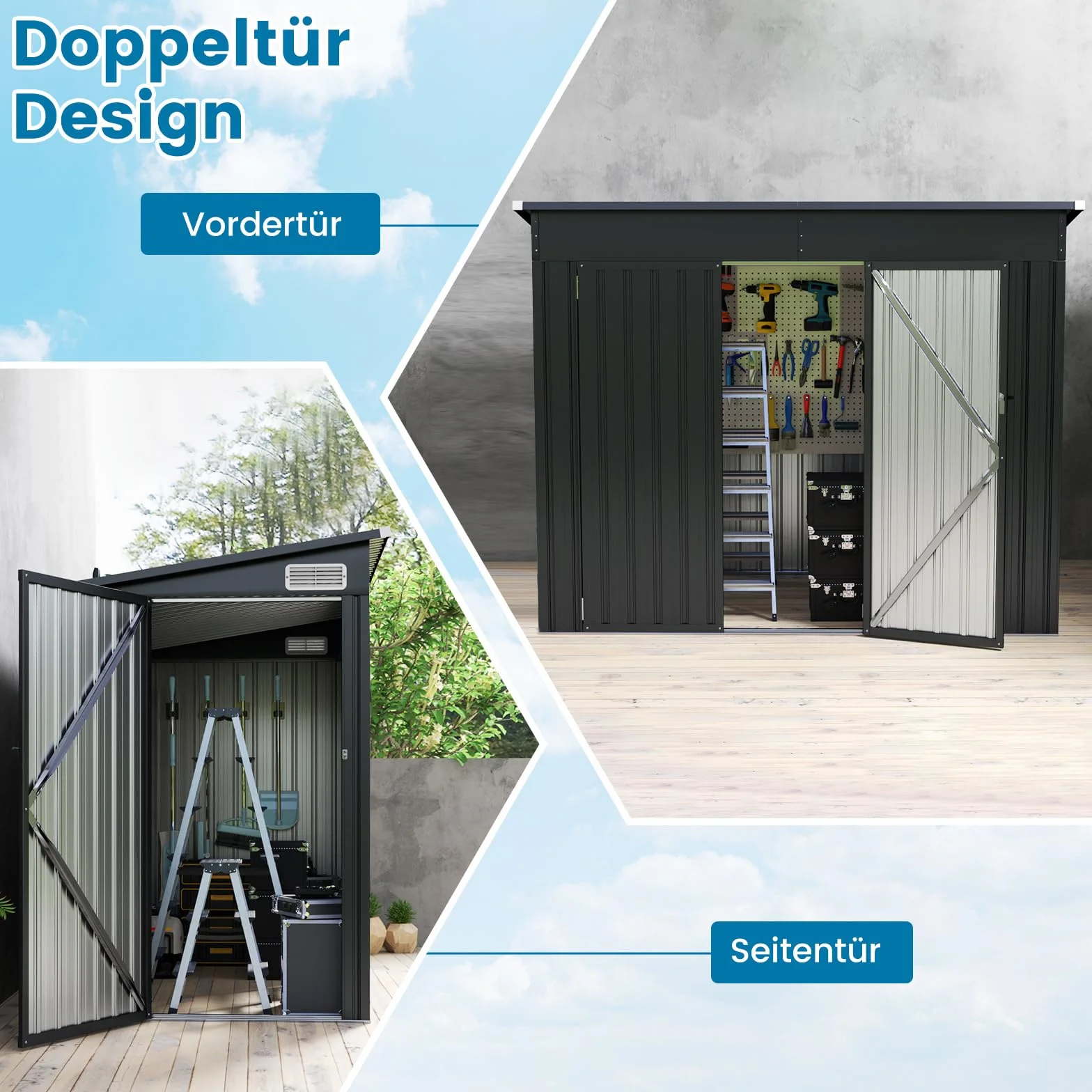COSTWAY Domek ogrodowy metalowy 235x117x185 cm szopa na narzędzia zamykana na klucz