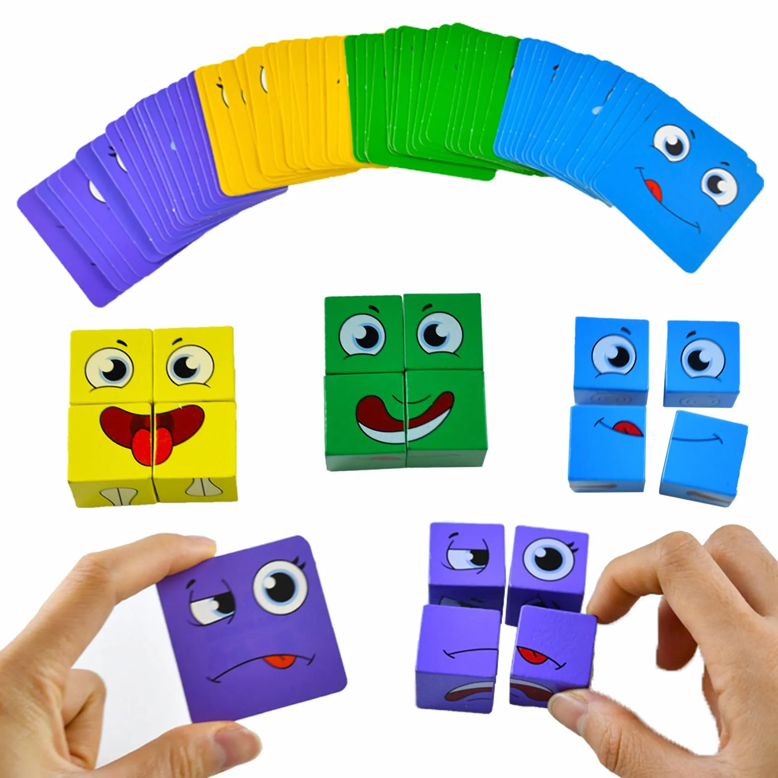 Drewniane puzzle, puzzle kostki, gry edukacyjne Montessori, gry interaktywne, zmieniające twarz zabawki edukacyjne w kostce, drewniane gry Montessori dla dzieci w wieku 3 4 5 6 lat