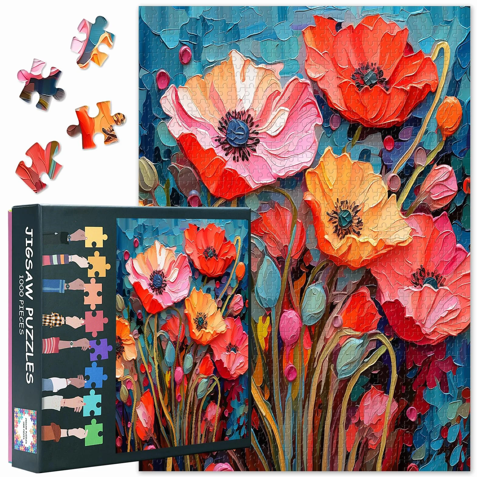 Puzzle 1000 elementów, abstrakcyjne maki w pastelowych odcieniach, papierowe puzzle premium dla dorosłych, XXL z motywem kwiatowym, dekoracyjny obraz ścienny z malowniczą teksturą, rozmiar motywu 60 x