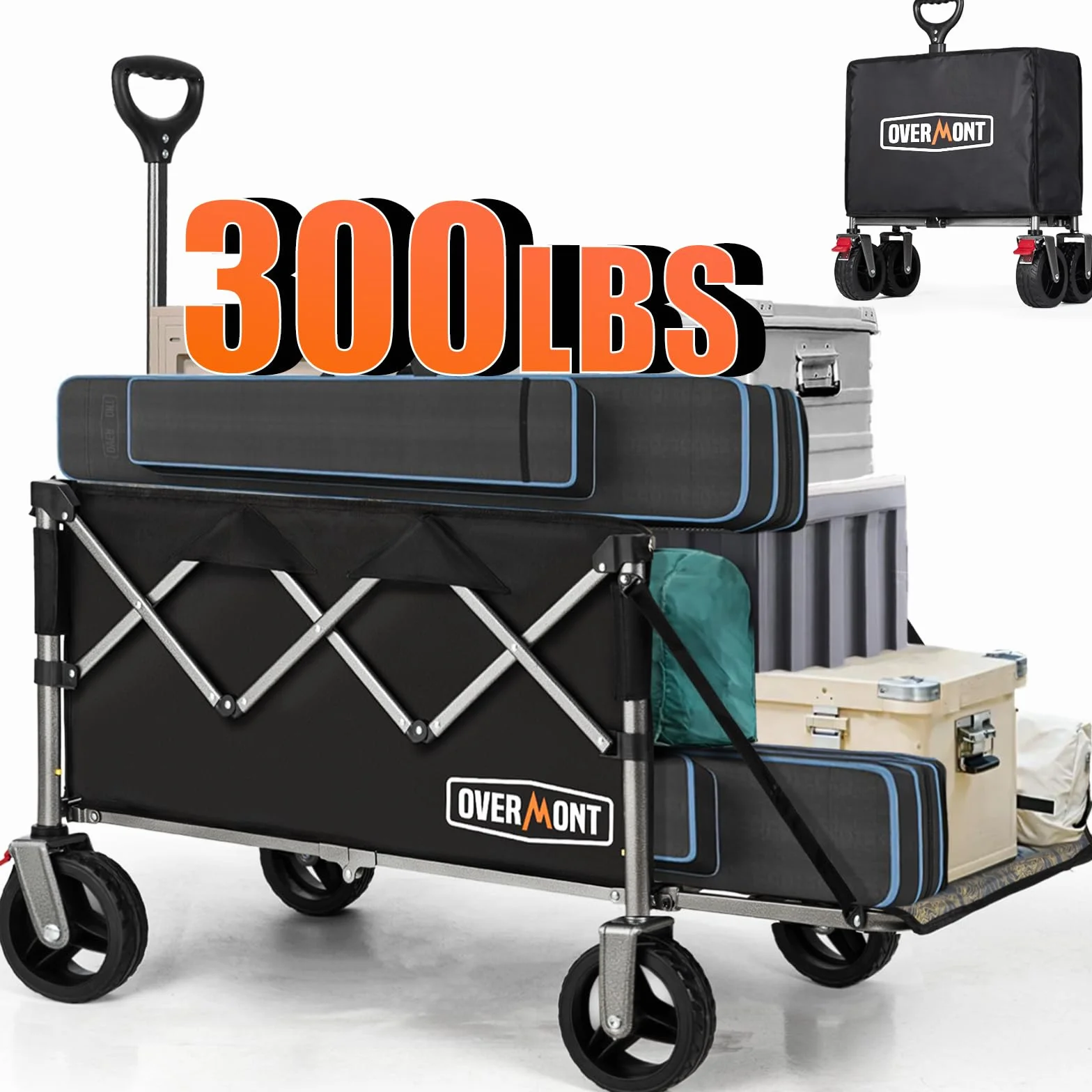 Overmont Składany wózek transportowy 200I, nośność 120 kg, duża pojemność, na wszystkie tereny