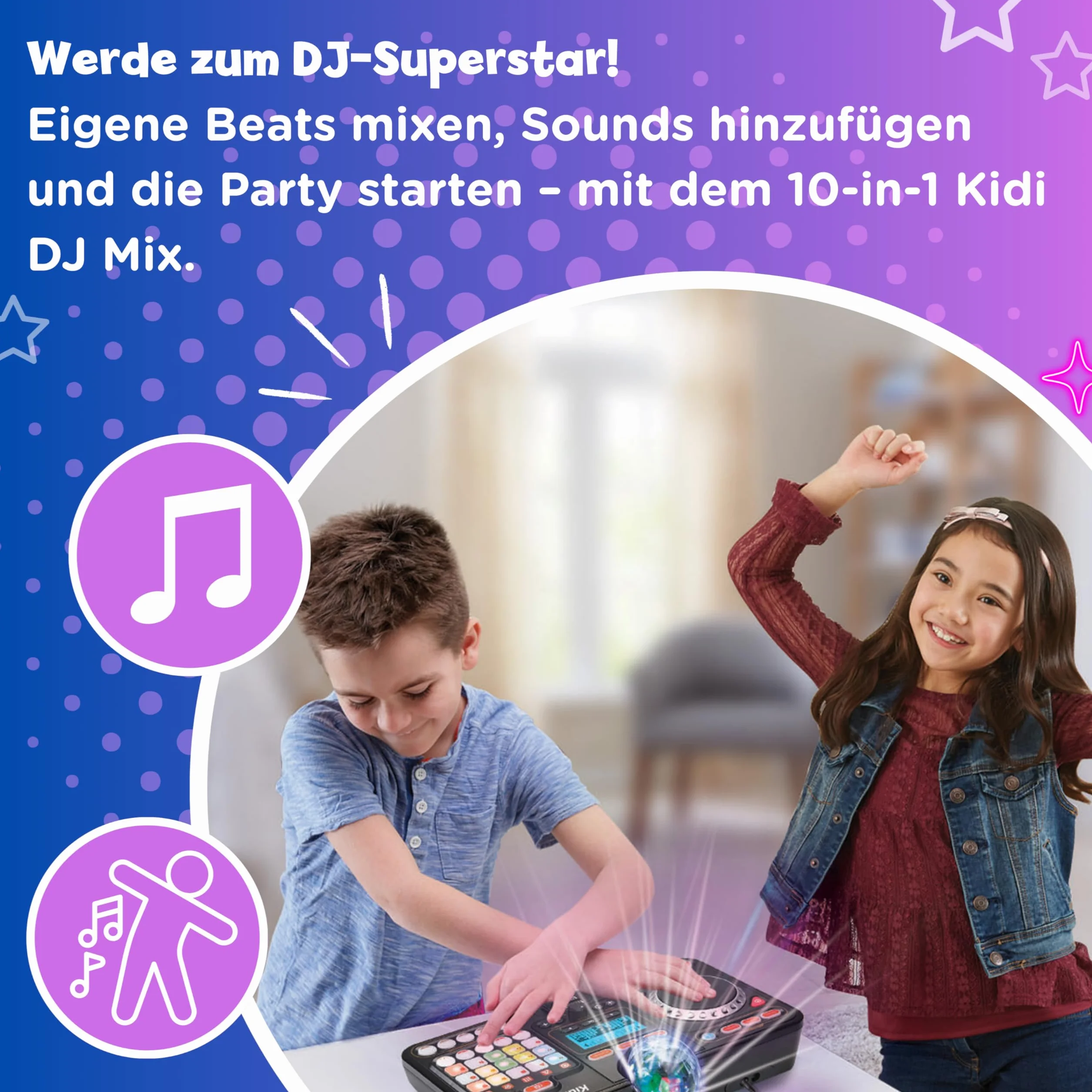 VTech Kidi DJ Mix mikser 10 w 1 dla DJ z pokrętłem i wieloma efektami do edycji muzyki – dla dzieci w wieku 6-12 lat
