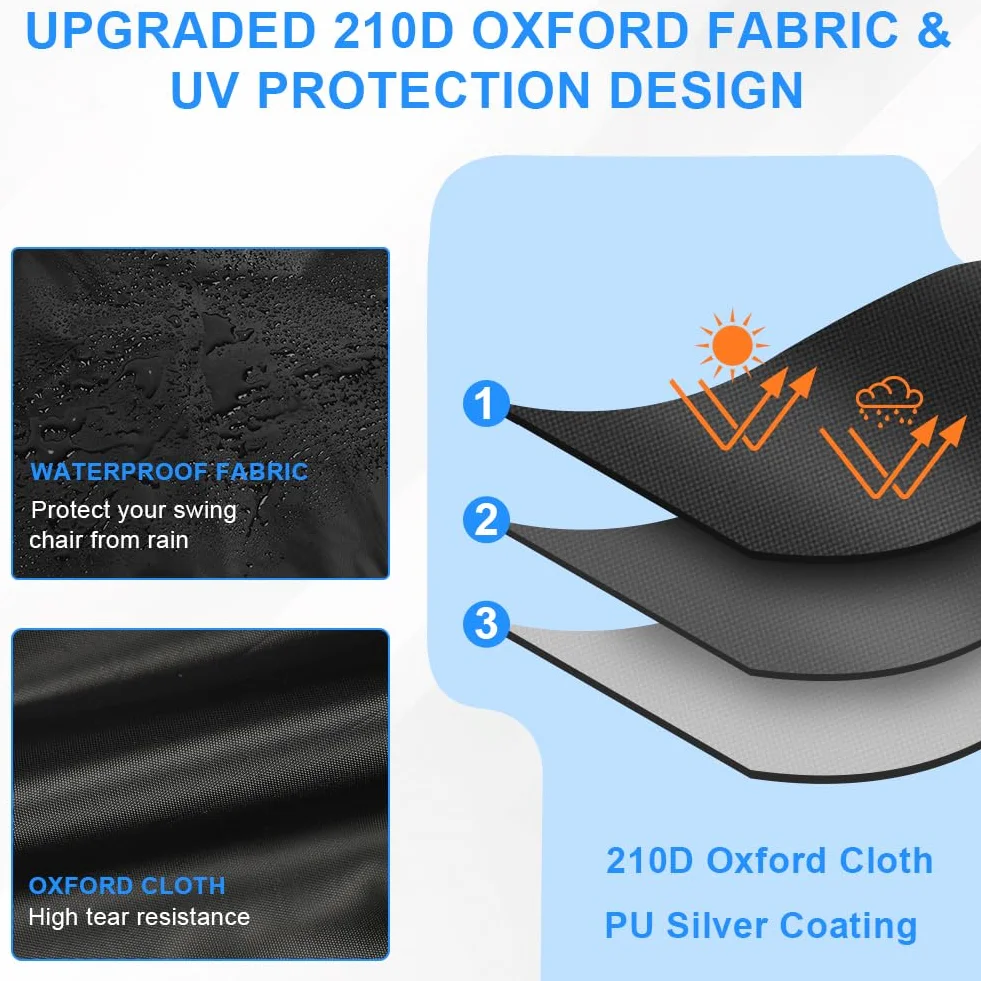 AOOWU Pokrowiec na huśtawkę ogrodową 3-osobową wodoodporny Oxford 210D anty-UV 210x150x150 cm