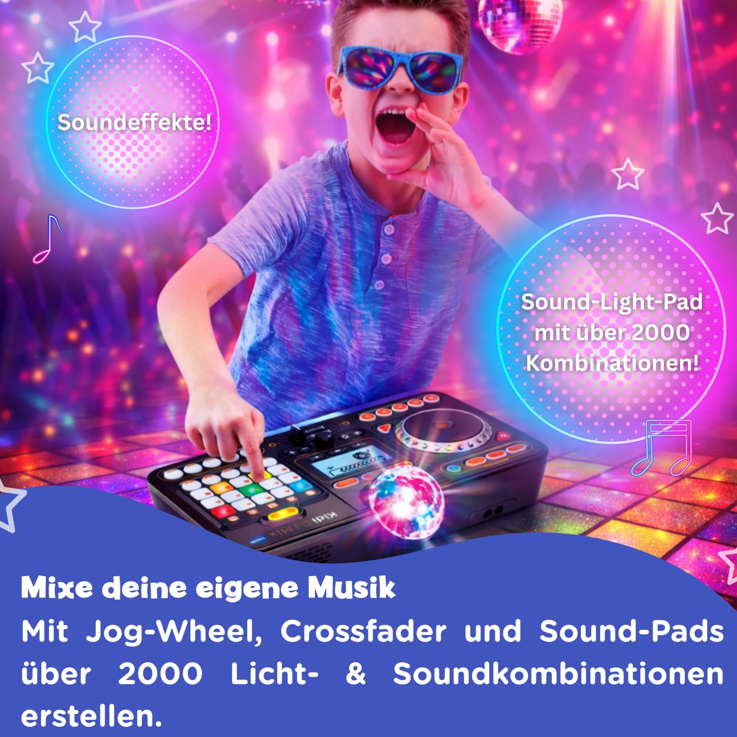 VTech Kidi DJ Mix mikser 10 w 1 dla DJ z pokrętłem i wieloma efektami do edycji muzyki – dla dzieci w wieku 6-12 lat