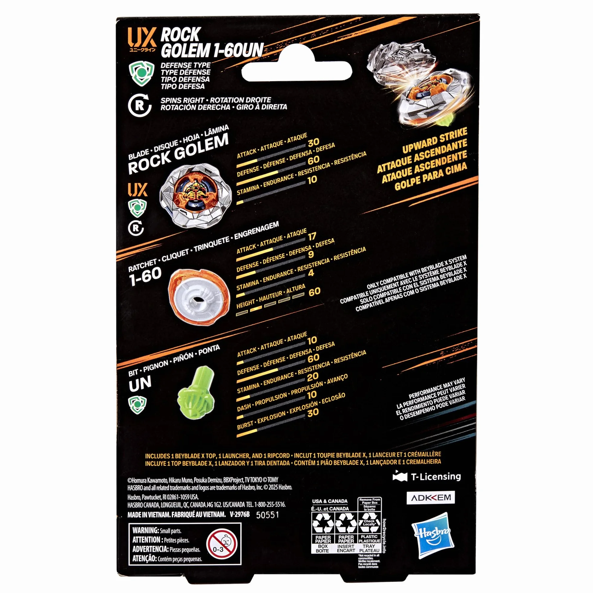 Pakiet startowy Beyblade X Rock Golem 1-60UN UX, bączek i wyrzutnia