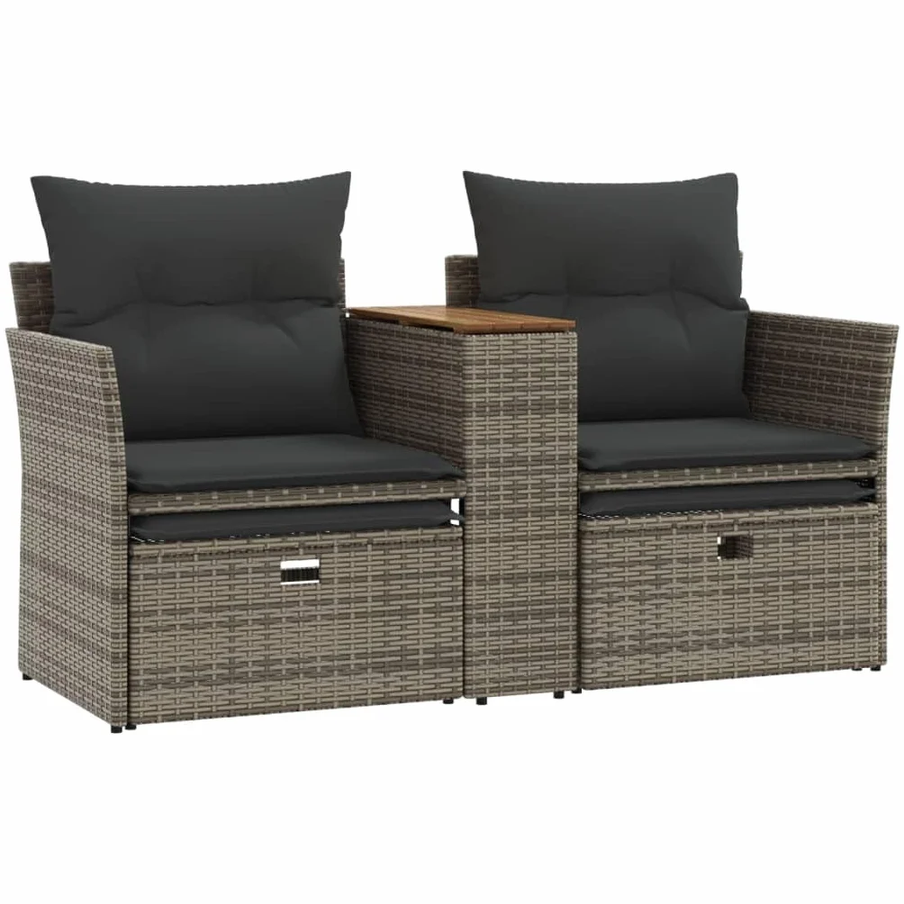 vidaXL 2-osobowa sofa ogrodowa z podnóżkami polirattan szara