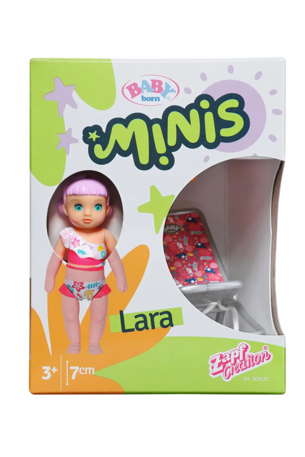 BABY born Minis Zestaw do zabawy na lato z Larą 906132 – lalka 7 cm z ekskluzywnymi akcesoriami i ruchomym korpusem do realistycznej zabawy – dzieci od 3 lat