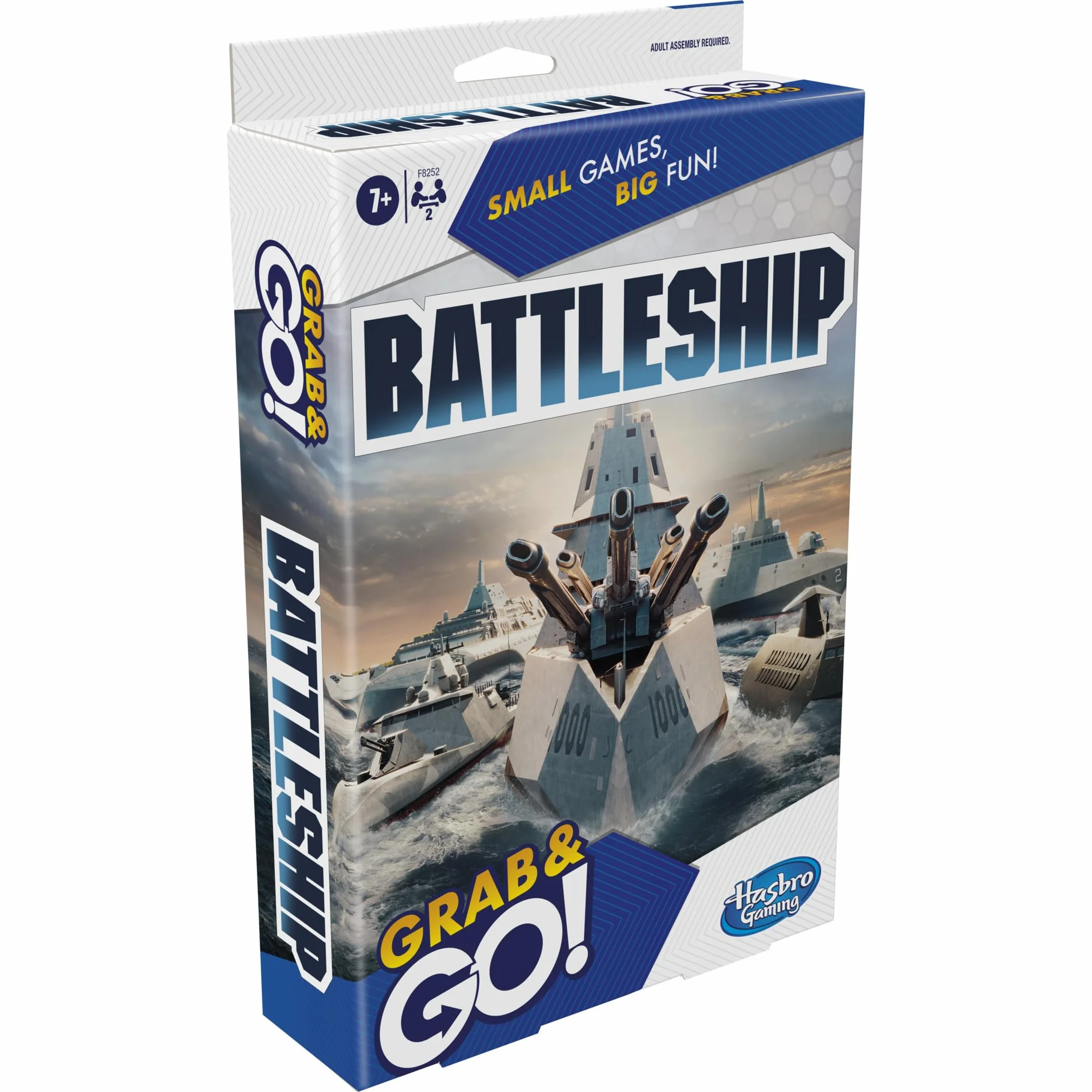 Hasbro Gaming Battleship gra strategiczna, zabawki podróżne dla dzieci, przenośna zabawa dla 2 graczy, grab and go, wiek 7+