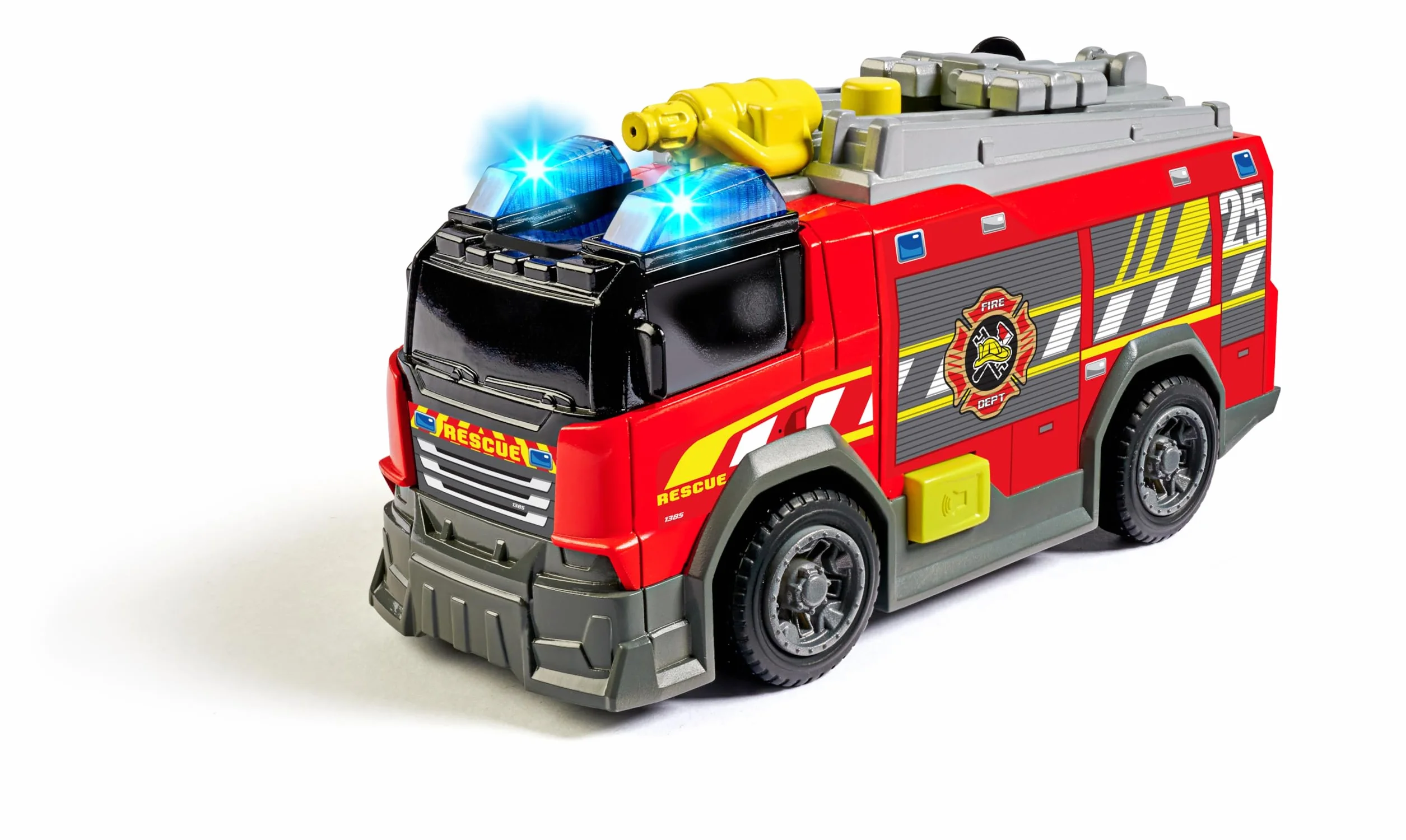 Dickie Toys Samochód strażacki – z prawdziwym rozpryskiwaniem wody, syreną i światłem, wolnobieg, 15 cm długości, zabawka dla dzieci od 3 lat
