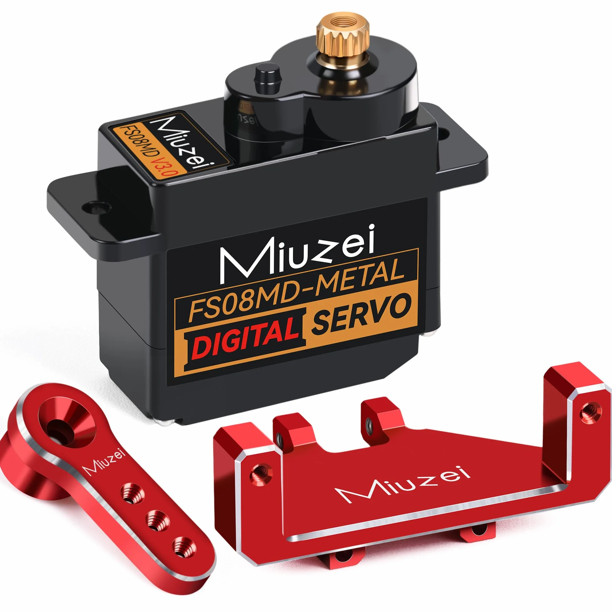 Miuzei Mini serwo RC cyfrowy serwomotor z metalową przekładnią do samochodu 1/24 SCX24 AX24 Car Boot Robot ramię 5 V 180 stopni mikro silnik serwo kierownicy z uchwytem, rogiem mocującym i kablem 25