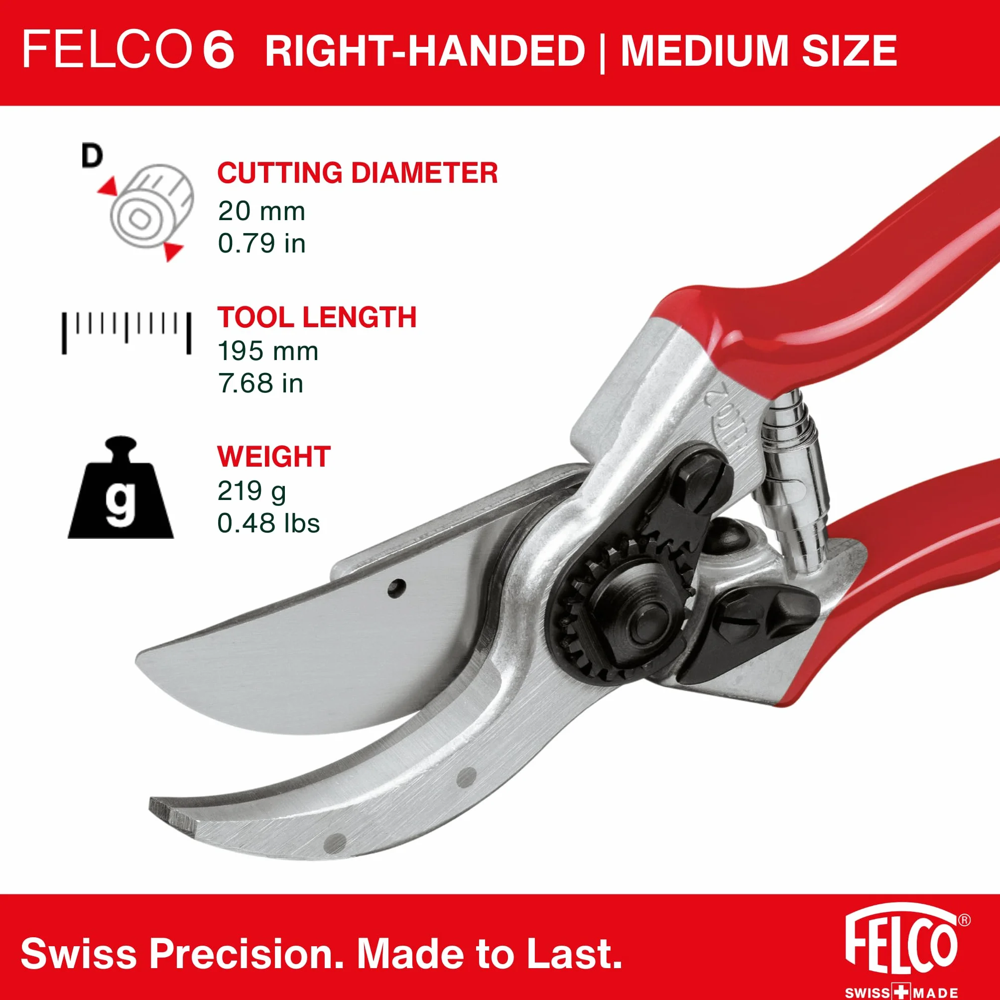 FELCO 6 sekator bypass 42 mm stal hartowana aluminiowe uchwyty kute ergonomiczna głowica pochylona