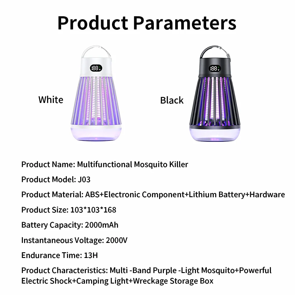 Lampa owadobójcza na komary UV LED 2000 V ładowalna kempingowa