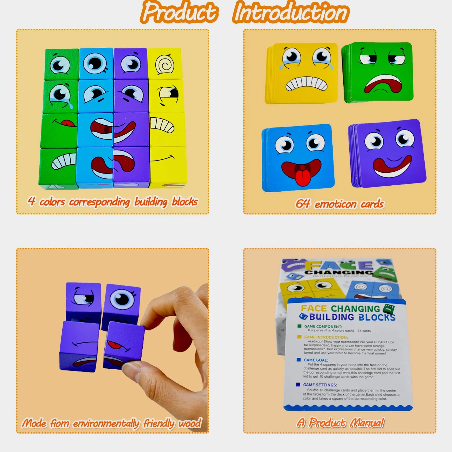 Drewniane puzzle, puzzle kostki, gry edukacyjne Montessori, gry interaktywne, zmieniające twarz zabawki edukacyjne w kostce, drewniane gry Montessori dla dzieci w wieku 3 4 5 6 lat