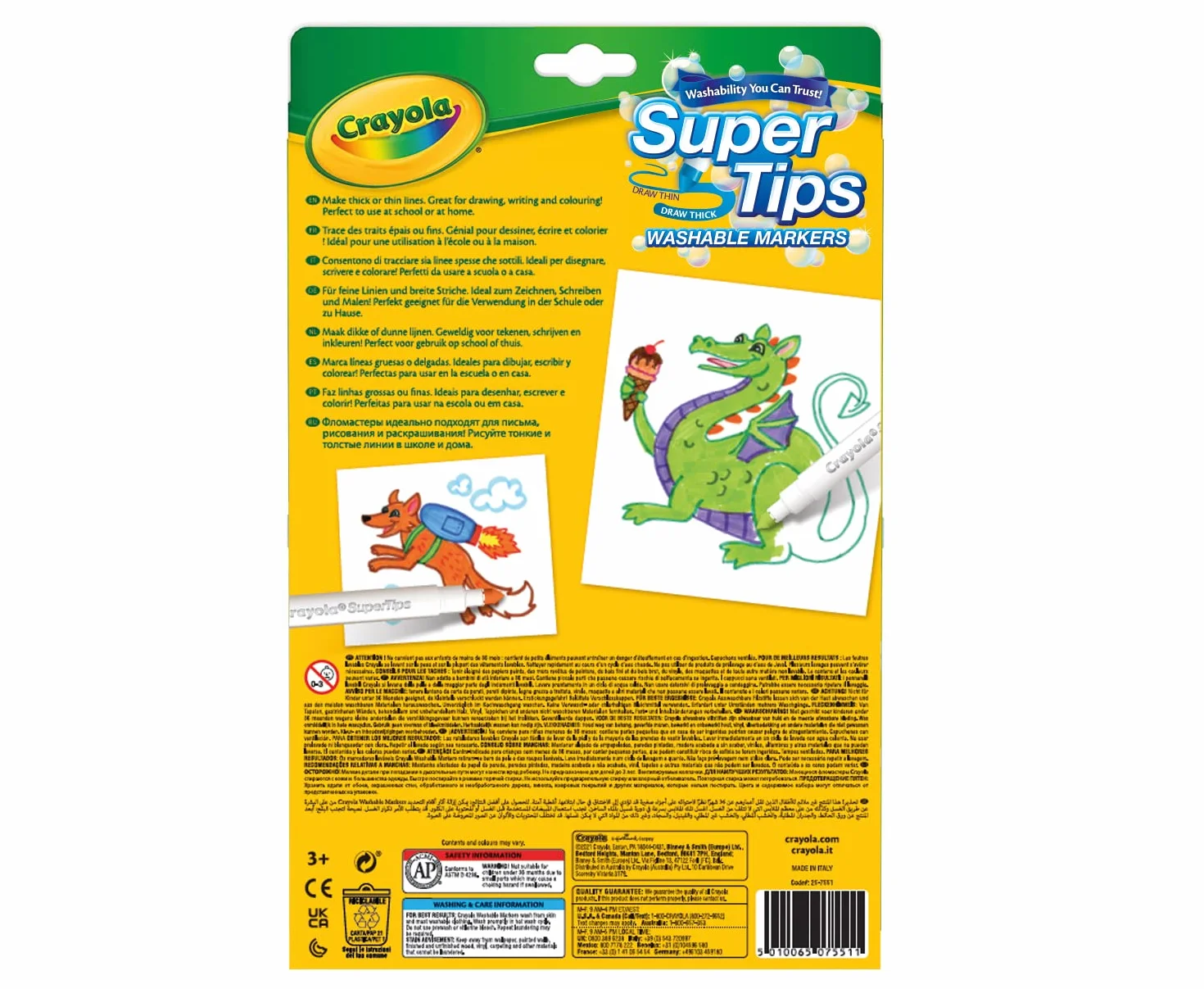 Crayola - Super Tips, Markery zmywalne średniopunktowe, zestaw 24 sztuk, do szkoły i do zabawy, różne kolory, 7551