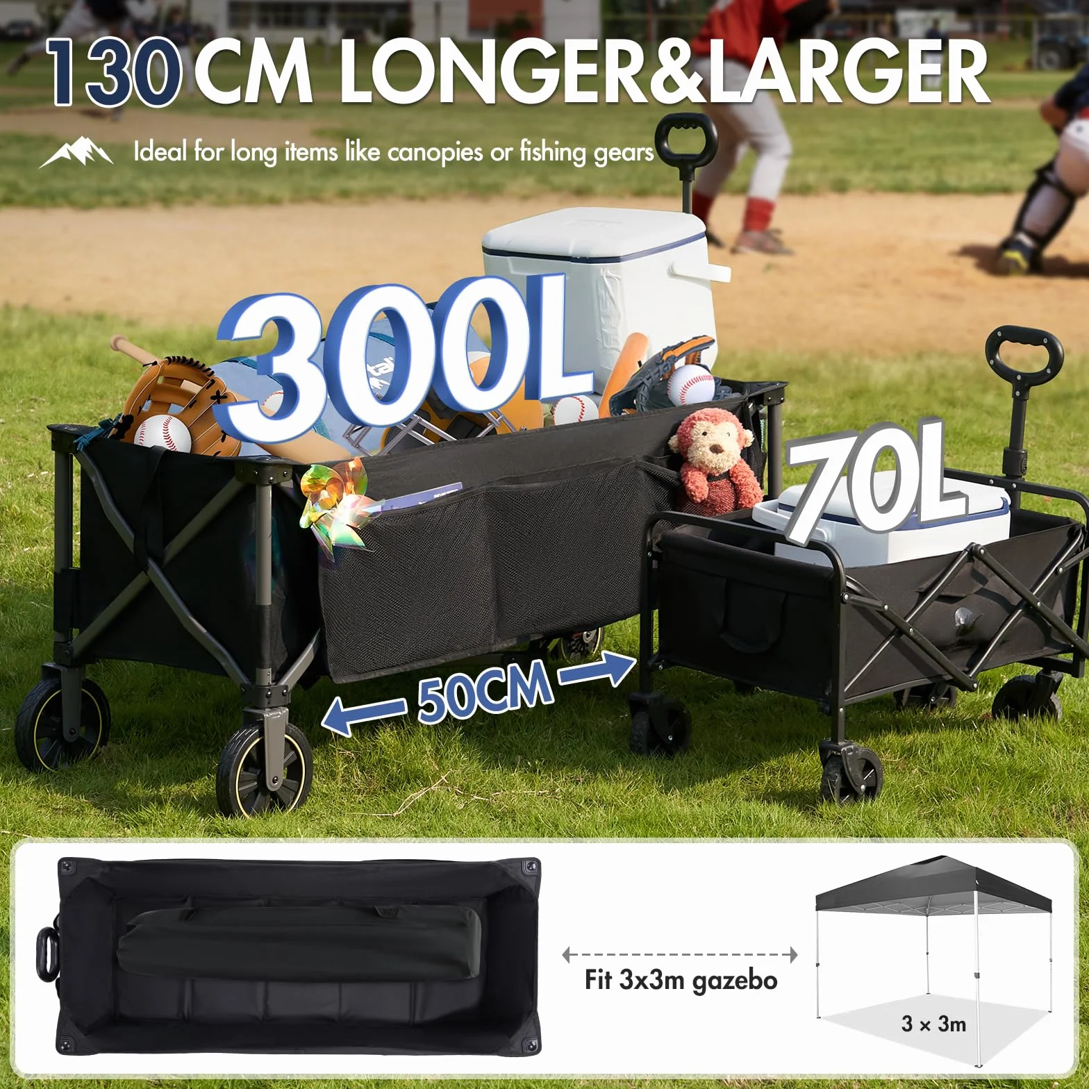 Składany wózek transportowy XXXL 400 l, 160 kg, niebieski